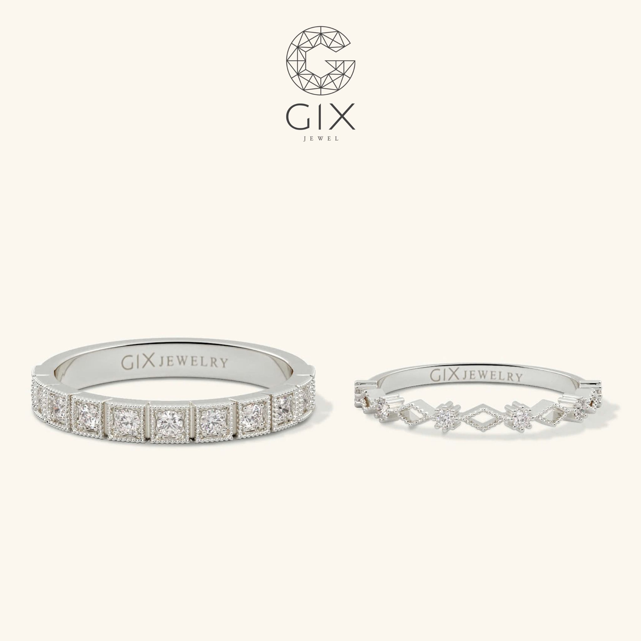 Nhẫn cưới Eternity vàng tây thiết kế vương miện kim cương thiên nhiên Gix Jewelry