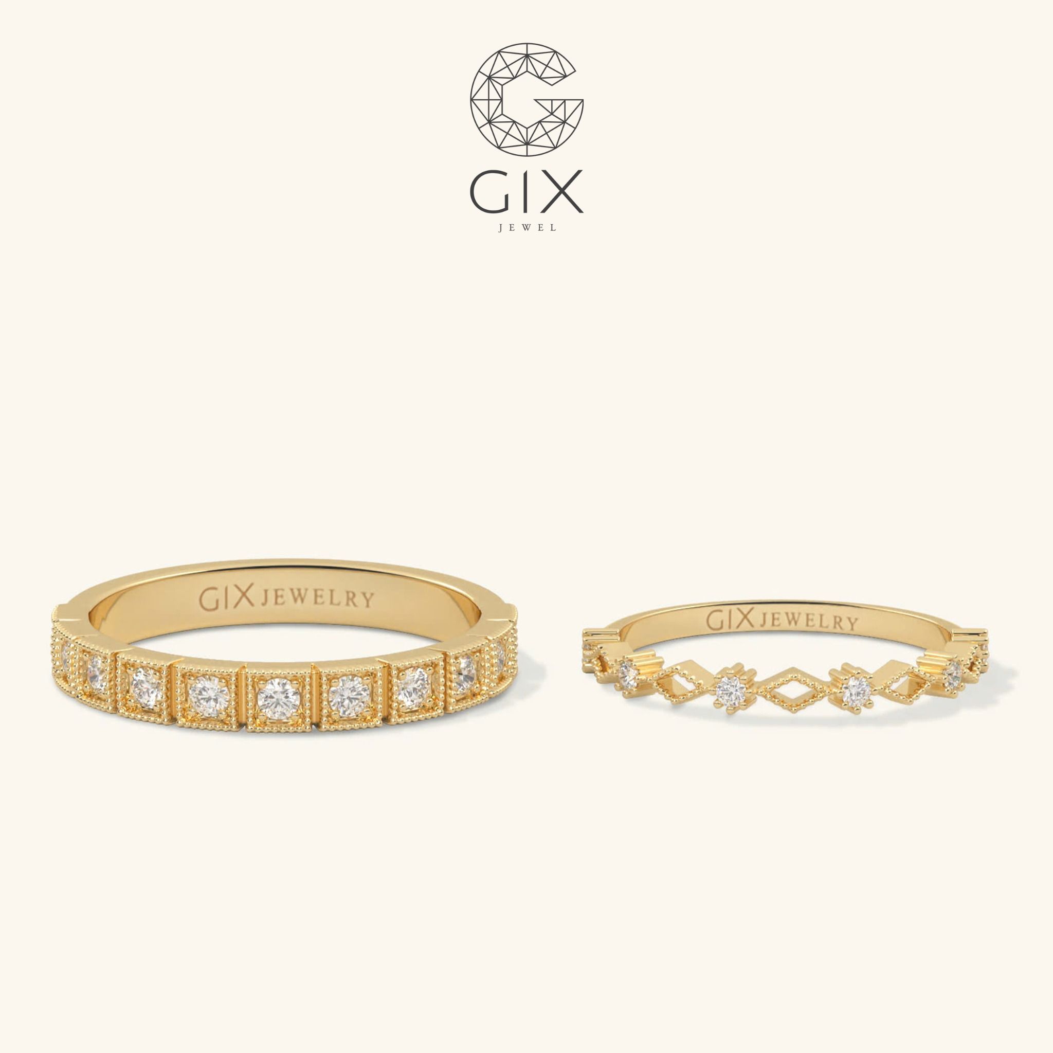 Nhẫn cưới Eternity vàng tây thiết kế vương miện kim cương thiên nhiên Gix Jewelry