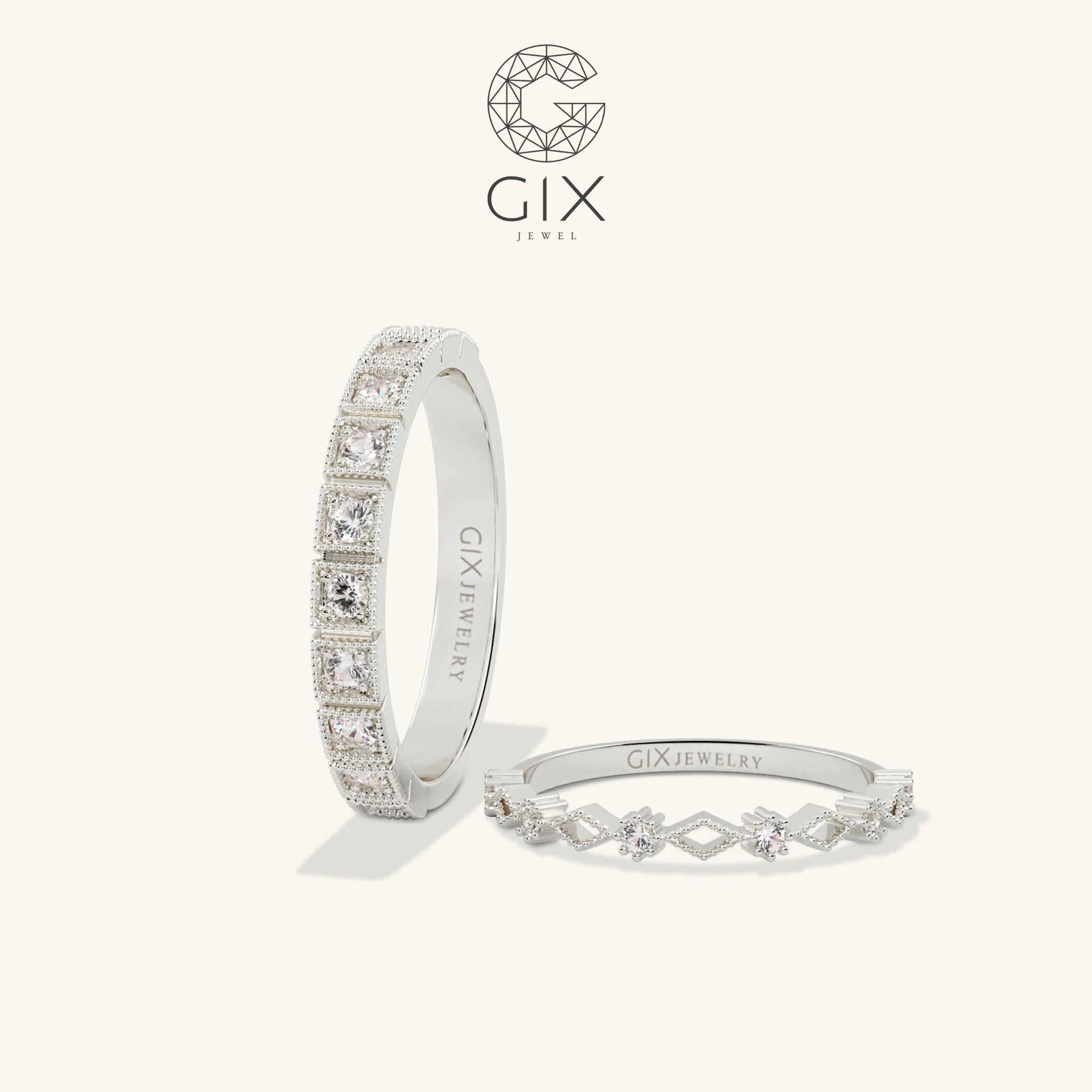 Nhẫn cưới Eternity vàng tây thiết kế vương miện kim cương thiên nhiên Gix Jewelry