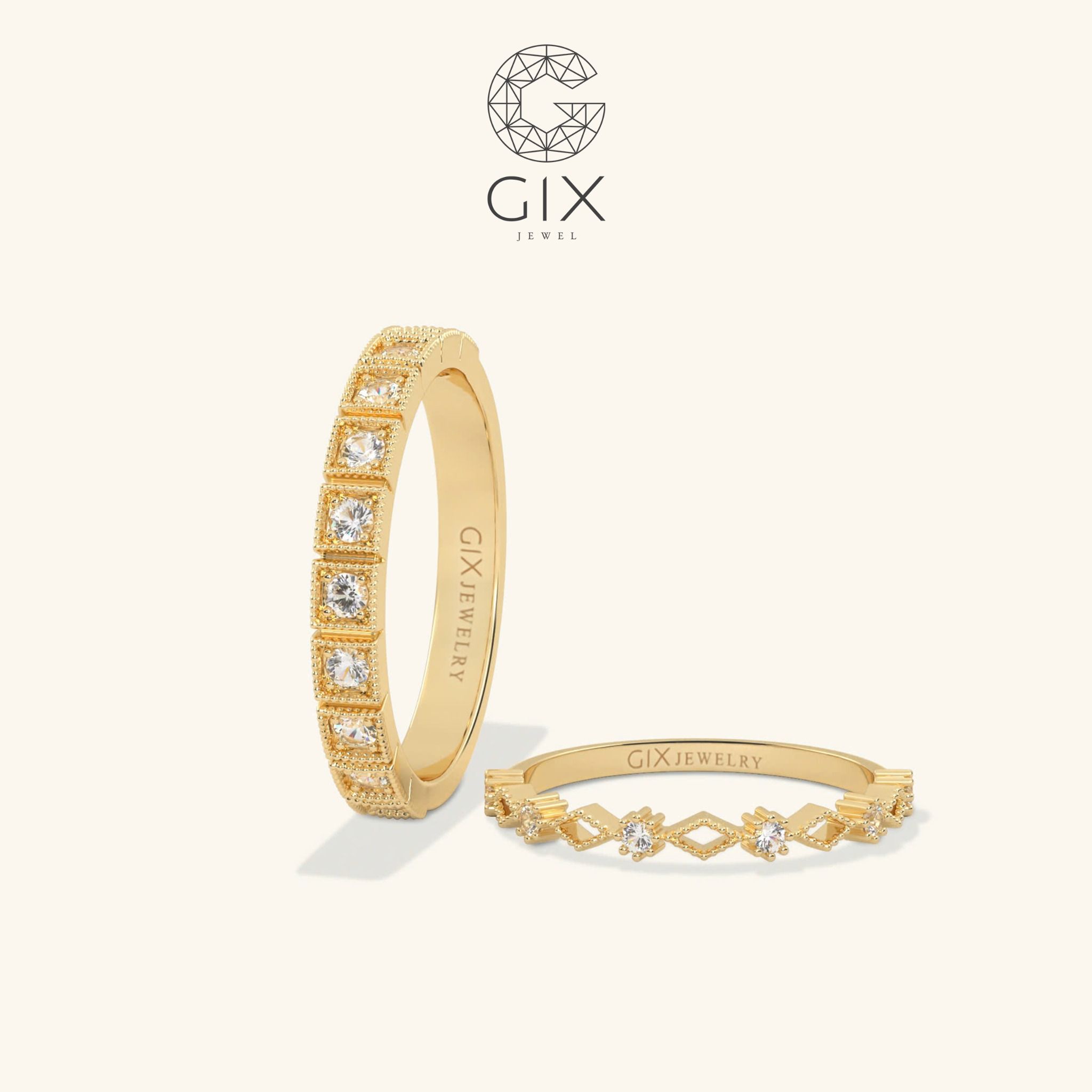 Nhẫn cưới Eternity vàng tây thiết kế vương miện kim cương thiên nhiên Gix Jewelry