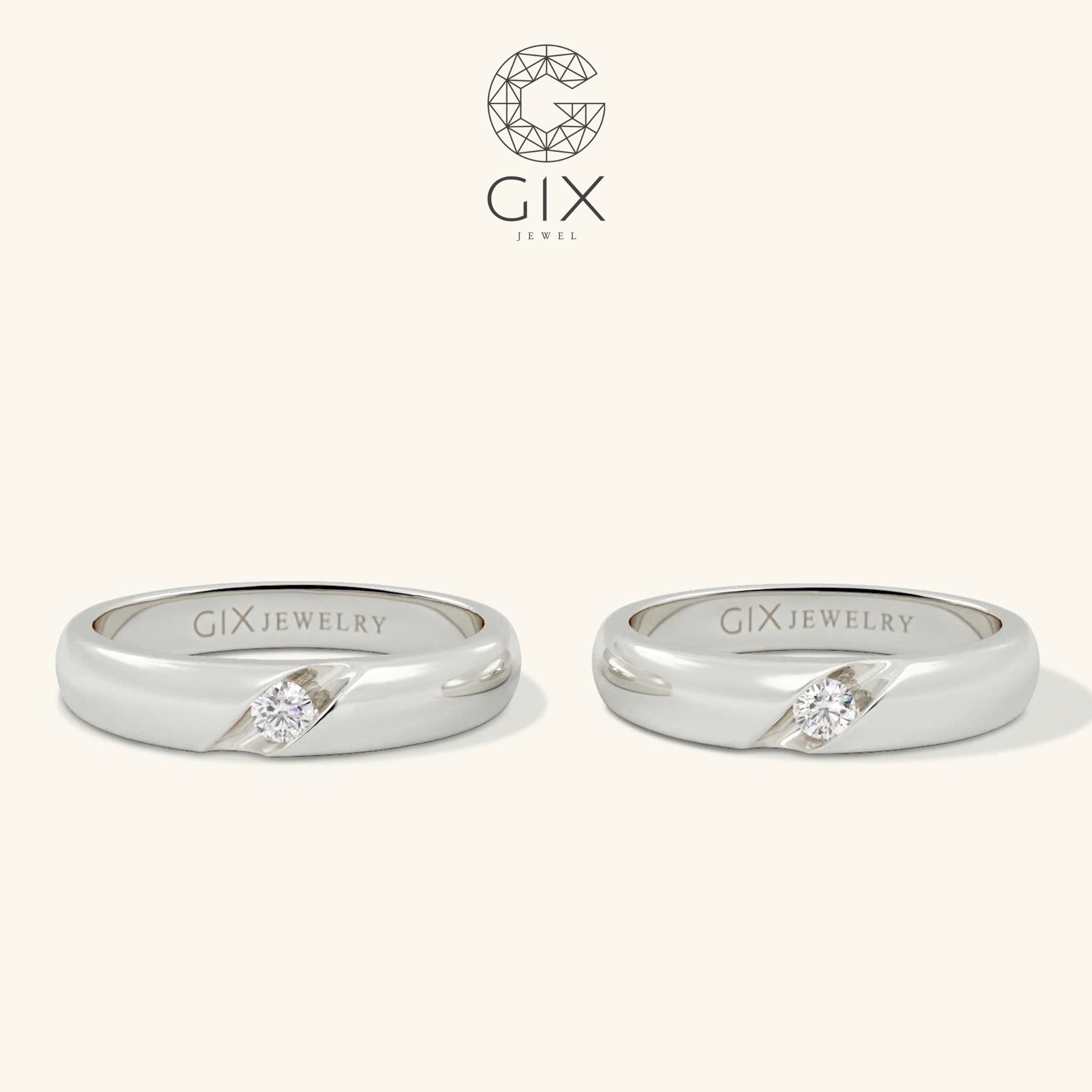 Nhẫn cưới đẹp vàng tây 18k uy tín đính kim cương thật khắc chữ Gix Jewel