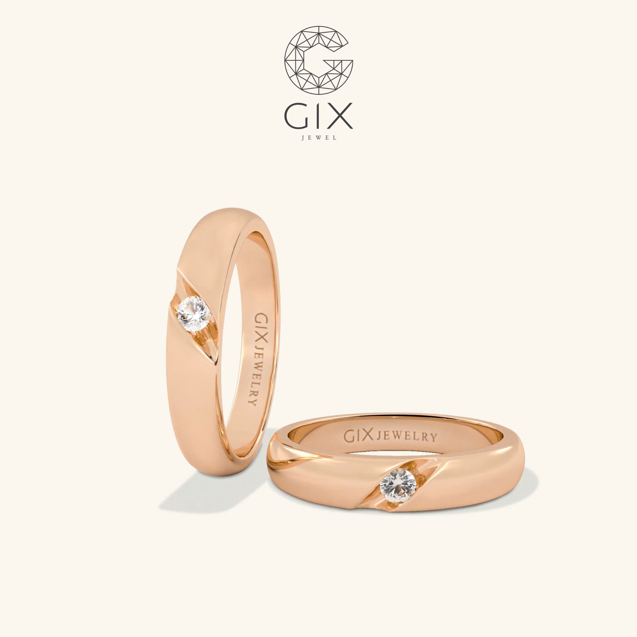 Nhẫn cưới đẹp vàng tây 18k uy tín đính kim cương thật khắc chữ Gix Jewel