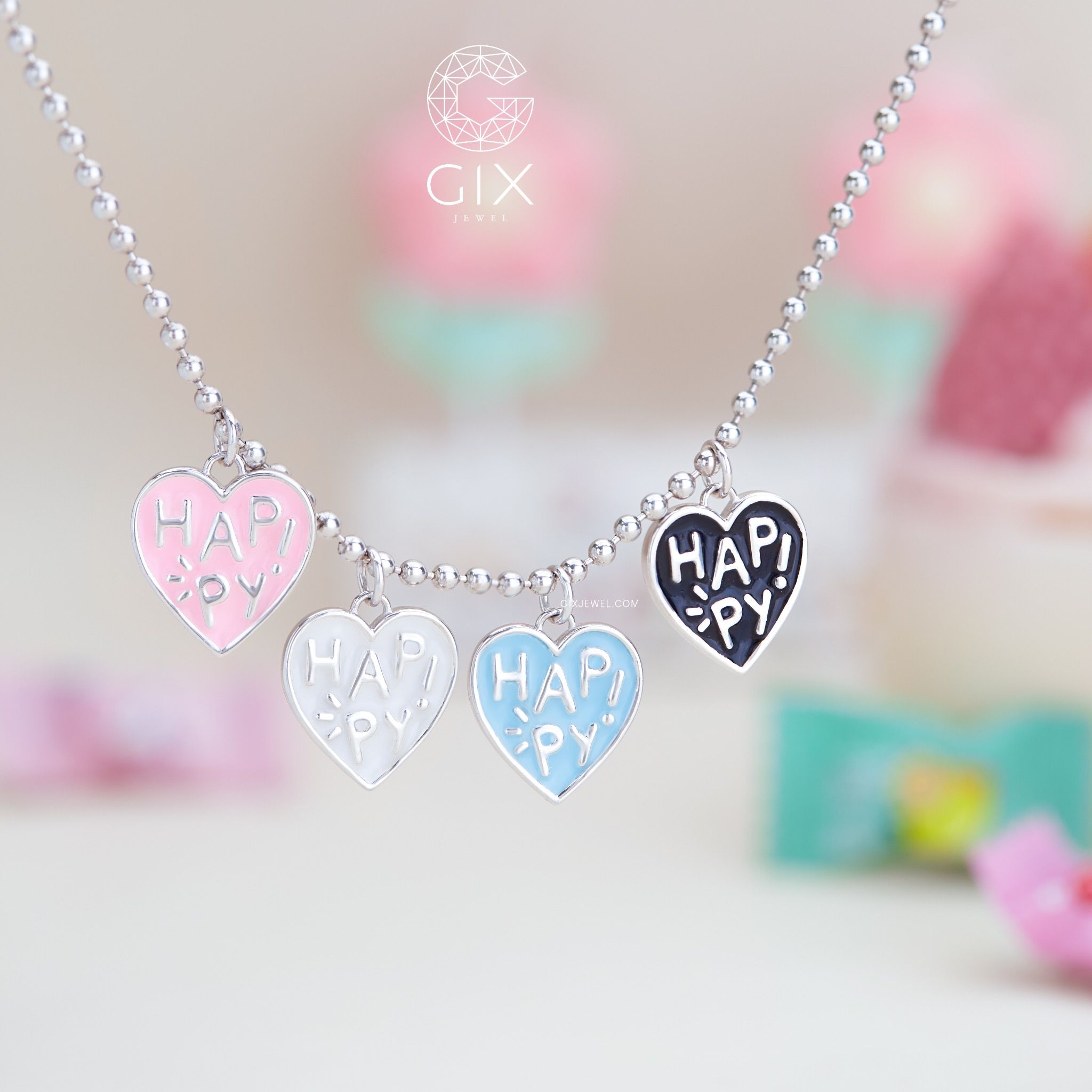 Dây chuyền bạc cho bé hình trái tim happy ngoan xinh yêu nhiều màu sắc Gix Jewel