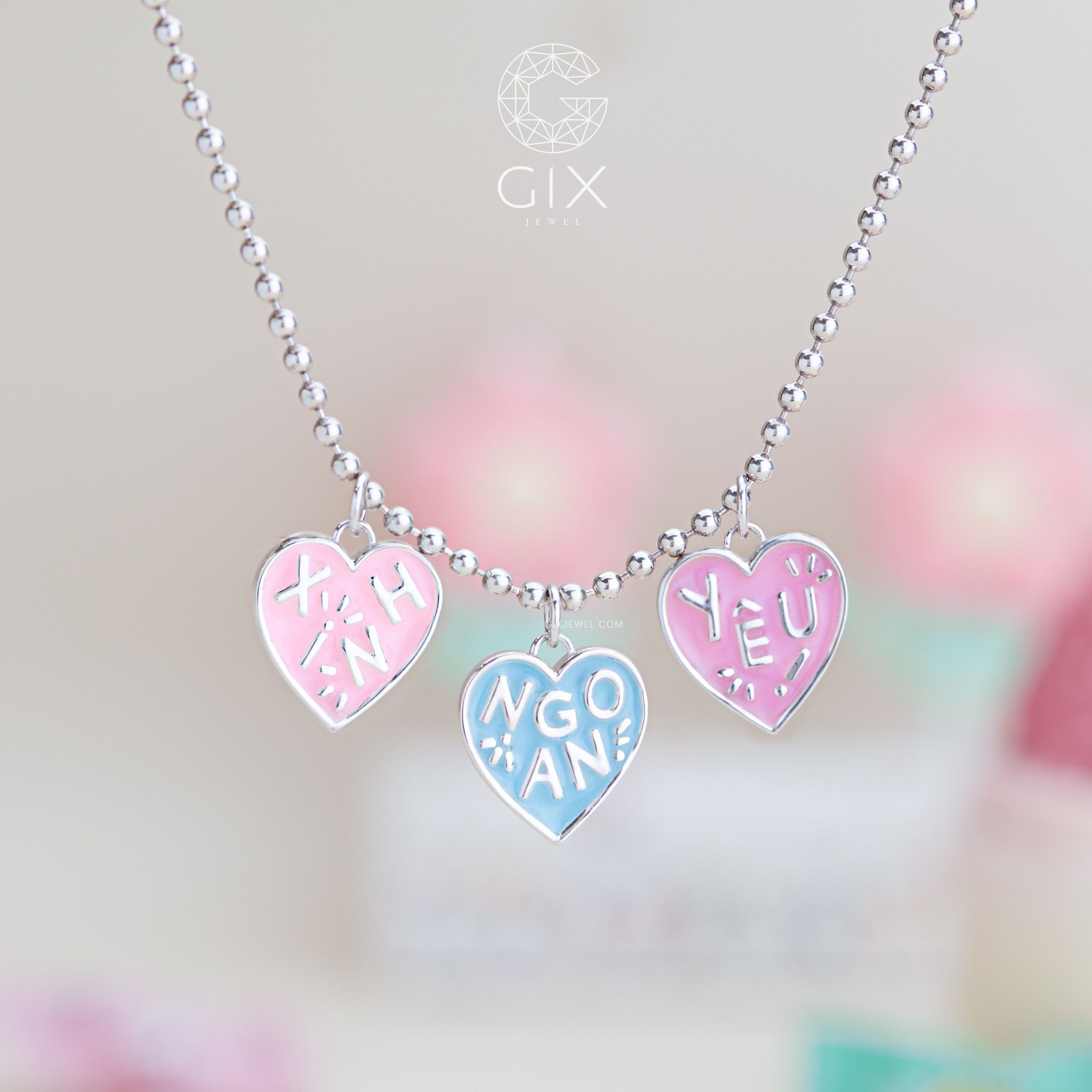 Dây chuyền bạc cho bé hình trái tim happy ngoan xinh yêu nhiều màu sắc Gix Jewel