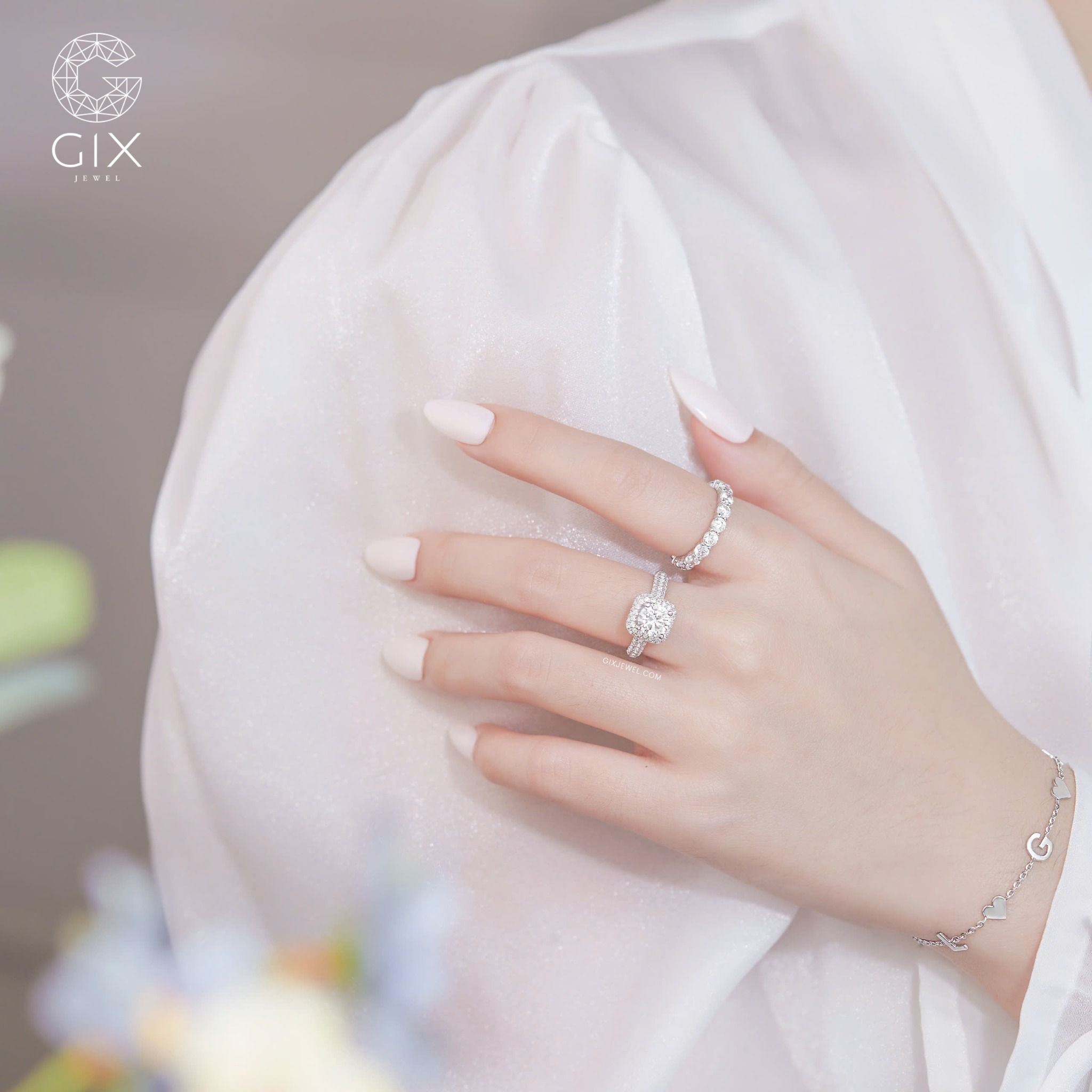 Nhẫn cầu hôn nữ dáng Halo vàng hồng 18k siêu đẹp đính kim cương lớn tặng bạn gái Gixjewel