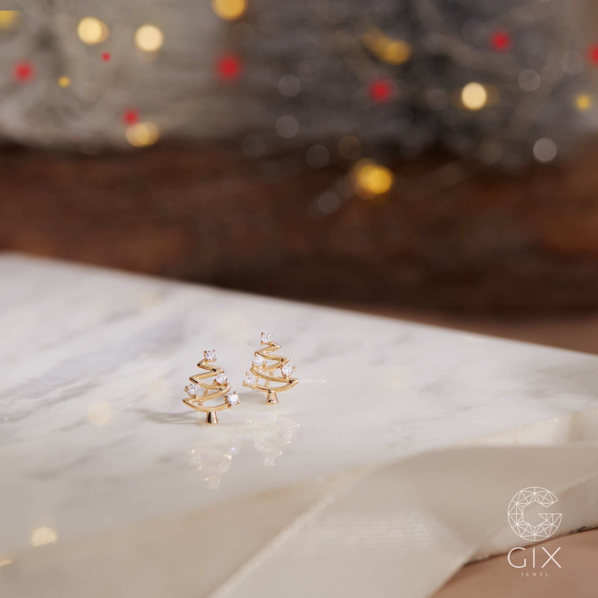 Bông tai cho bé gái sơ sinh cute bạc s925 mạ vàng trắng hình cây thông noel Gix Jewel