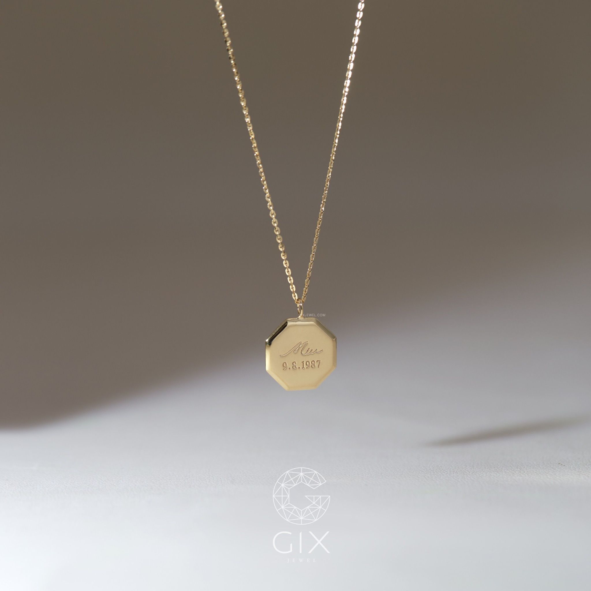Dây chuyền nam nữ in tên hình thoi vàng tây 18k bạc nguyên chất Gixjewel