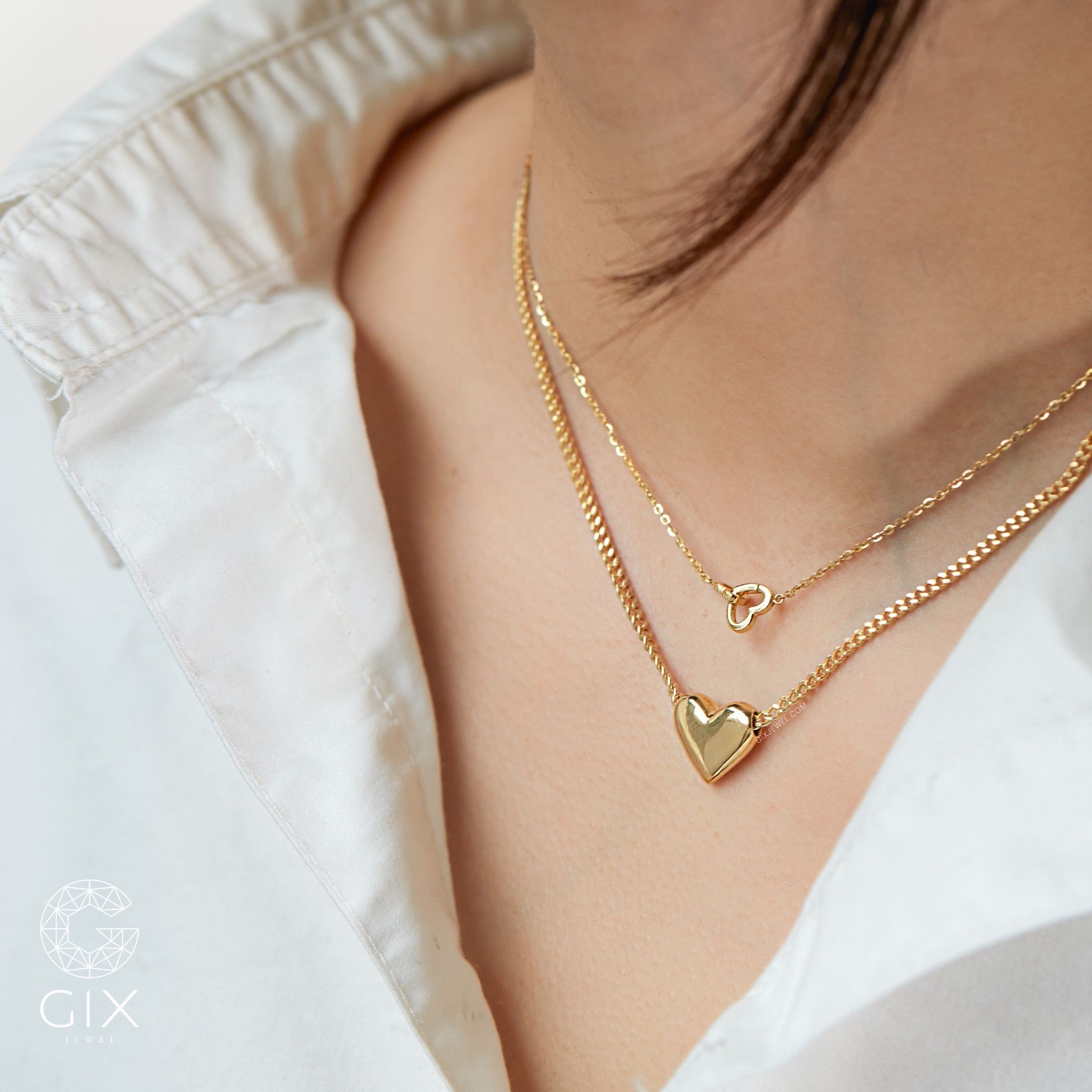 Vòng cổ nữ đẹp vàng tây 18k 10k hình trái tim sợi khoen lật đeo choker Gix Jewel