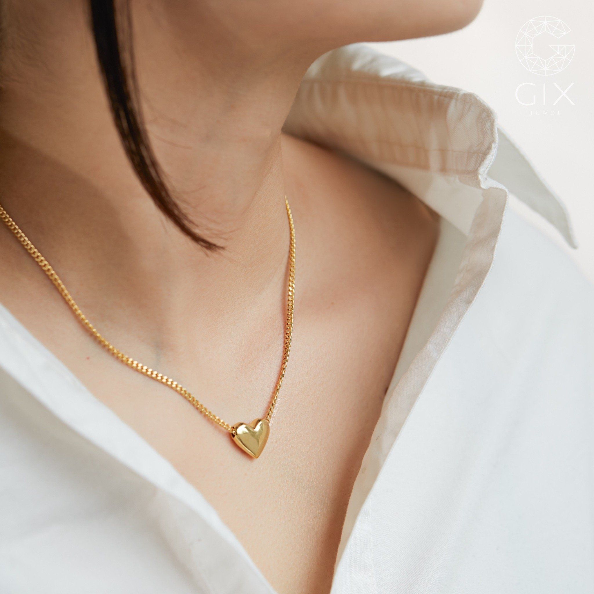 Vòng cổ nữ đẹp vàng tây 18k 10k hình trái tim sợi khoen lật đeo choker Gix Jewel
