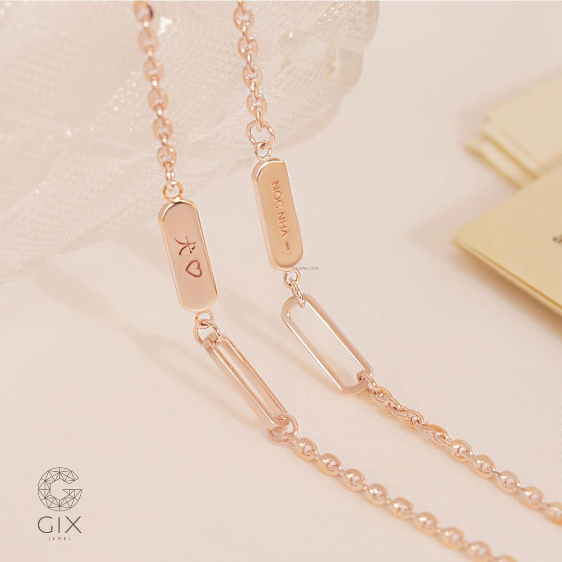 Vòng tay nam nữ mắc xích vàng 18k bạc thật đeo đôi khắc tên handmade Gix Jewel