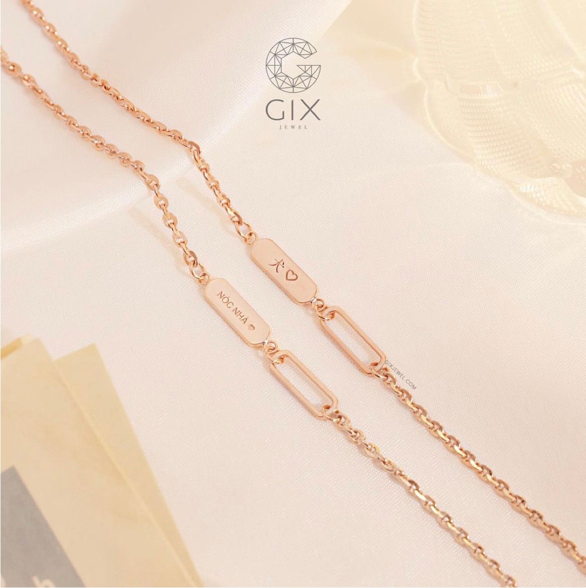 Vòng tay nam nữ mắc xích vàng 18k bạc thật đeo đôi khắc tên handmade Gix Jewel