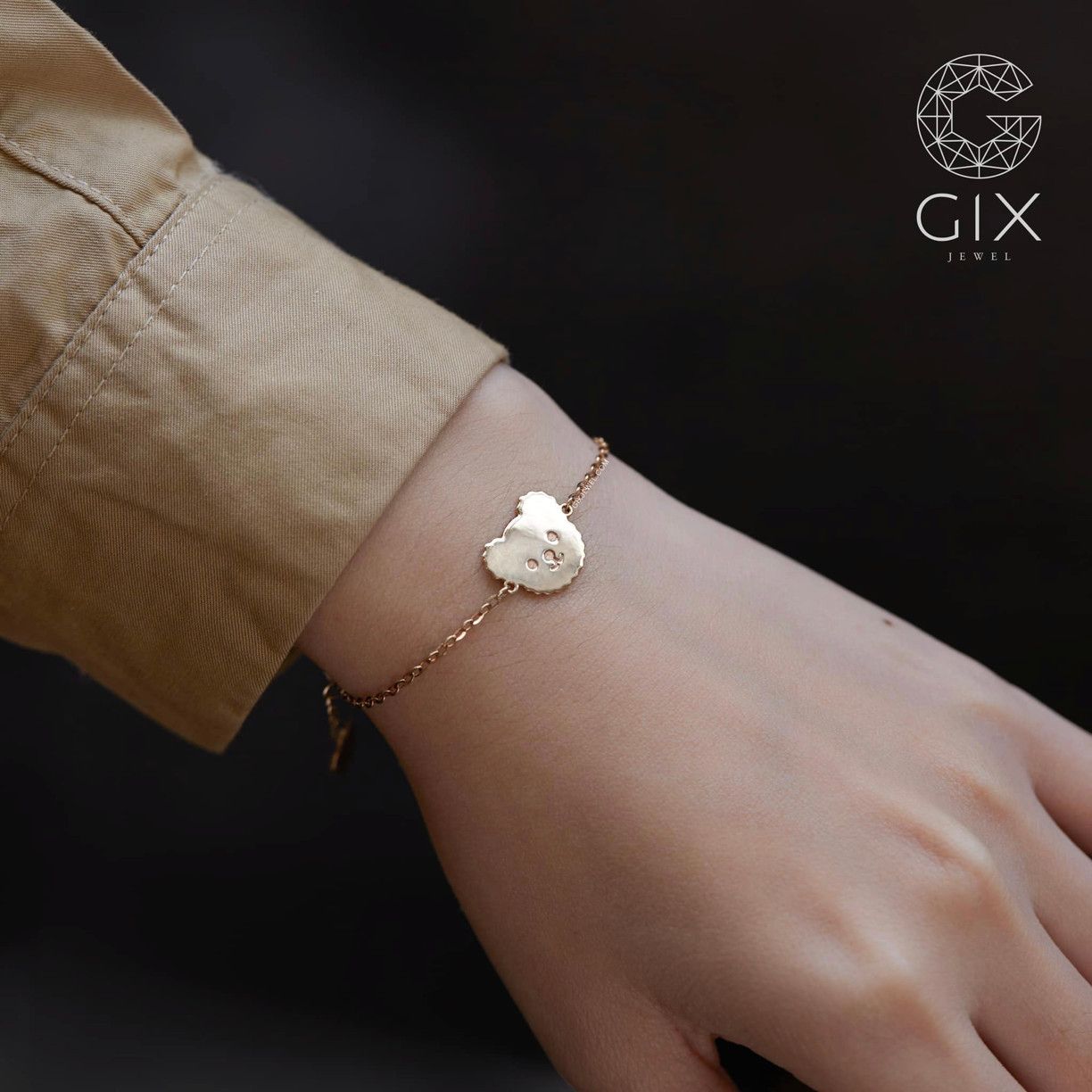 Lắc tay vàng trắng bạc nguyên chất sợi mỏng hình gấu cute cho mẹ và bé giá rẻ Gix