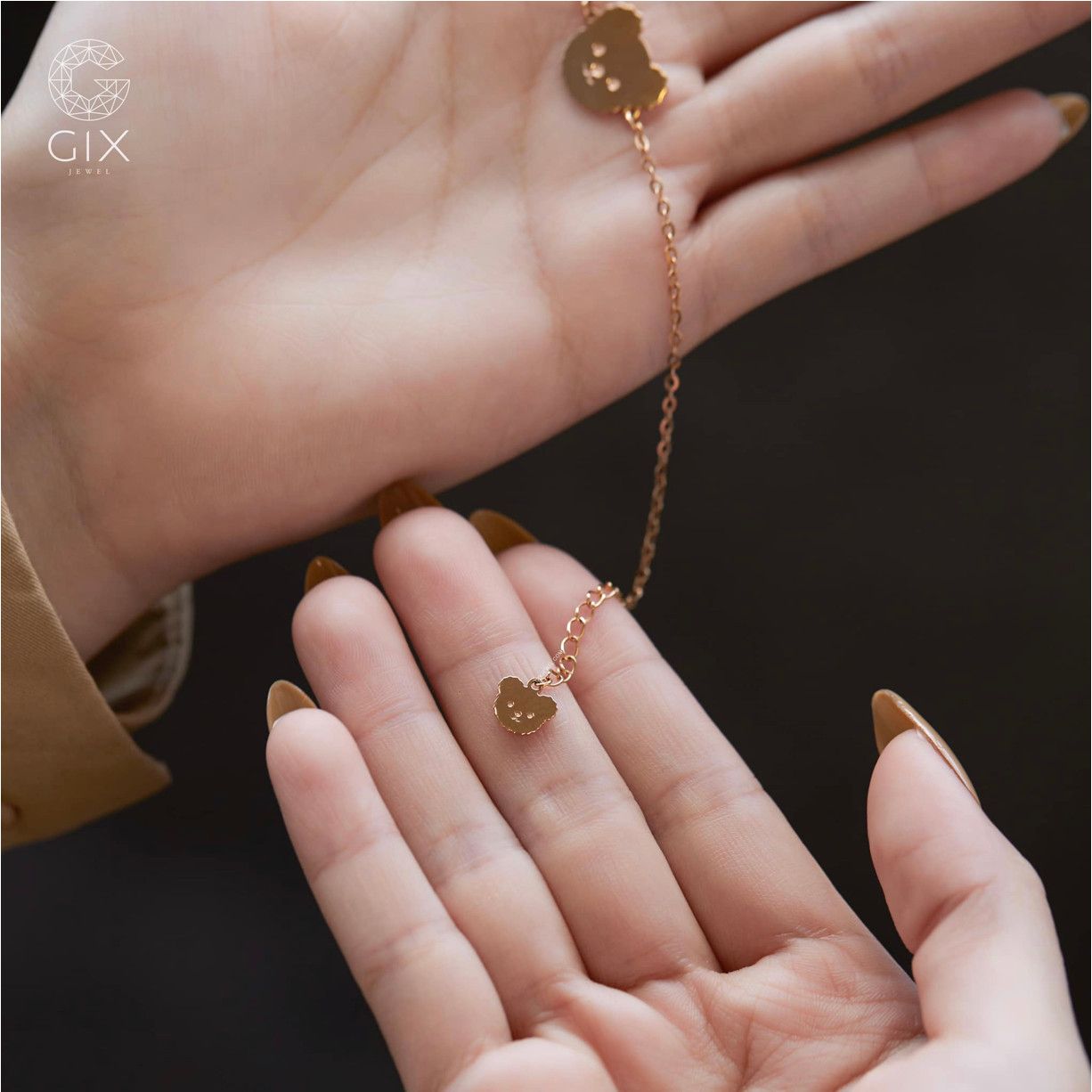 Lắc tay vàng trắng bạc nguyên chất sợi mỏng hình gấu cute cho mẹ và bé giá rẻ Gix