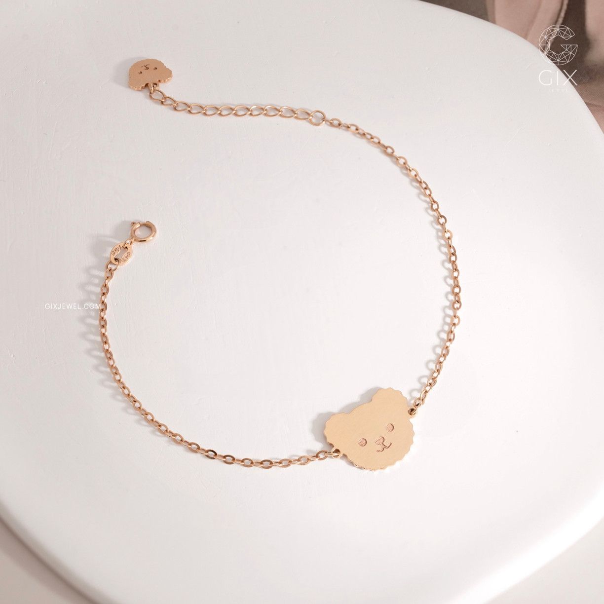 Lắc tay vàng trắng bạc nguyên chất sợi mỏng hình gấu cute cho mẹ và bé giá rẻ Gix
