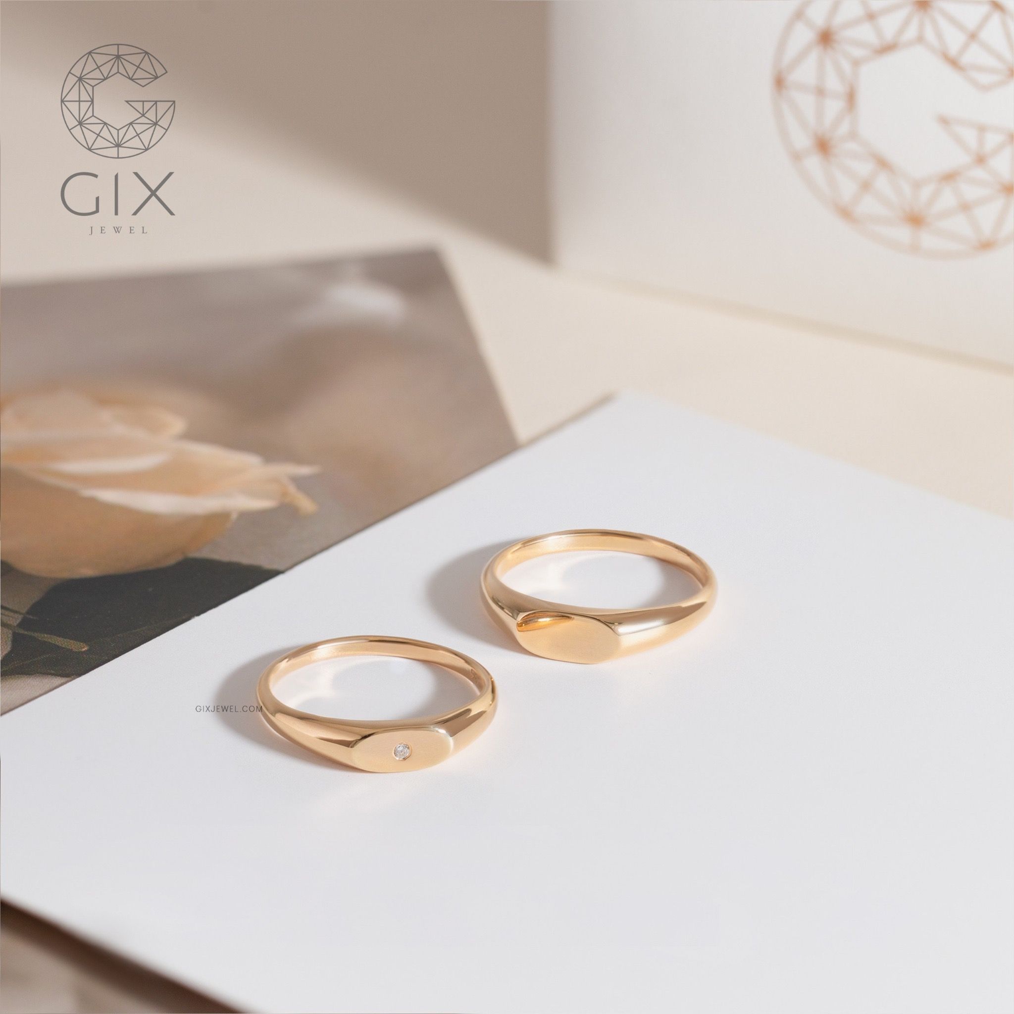 Nhẫn cưới cặp đôi vàng 18k siêu đẹp thiết kế signet ring độc đáo đính kim cương Gix Jewel