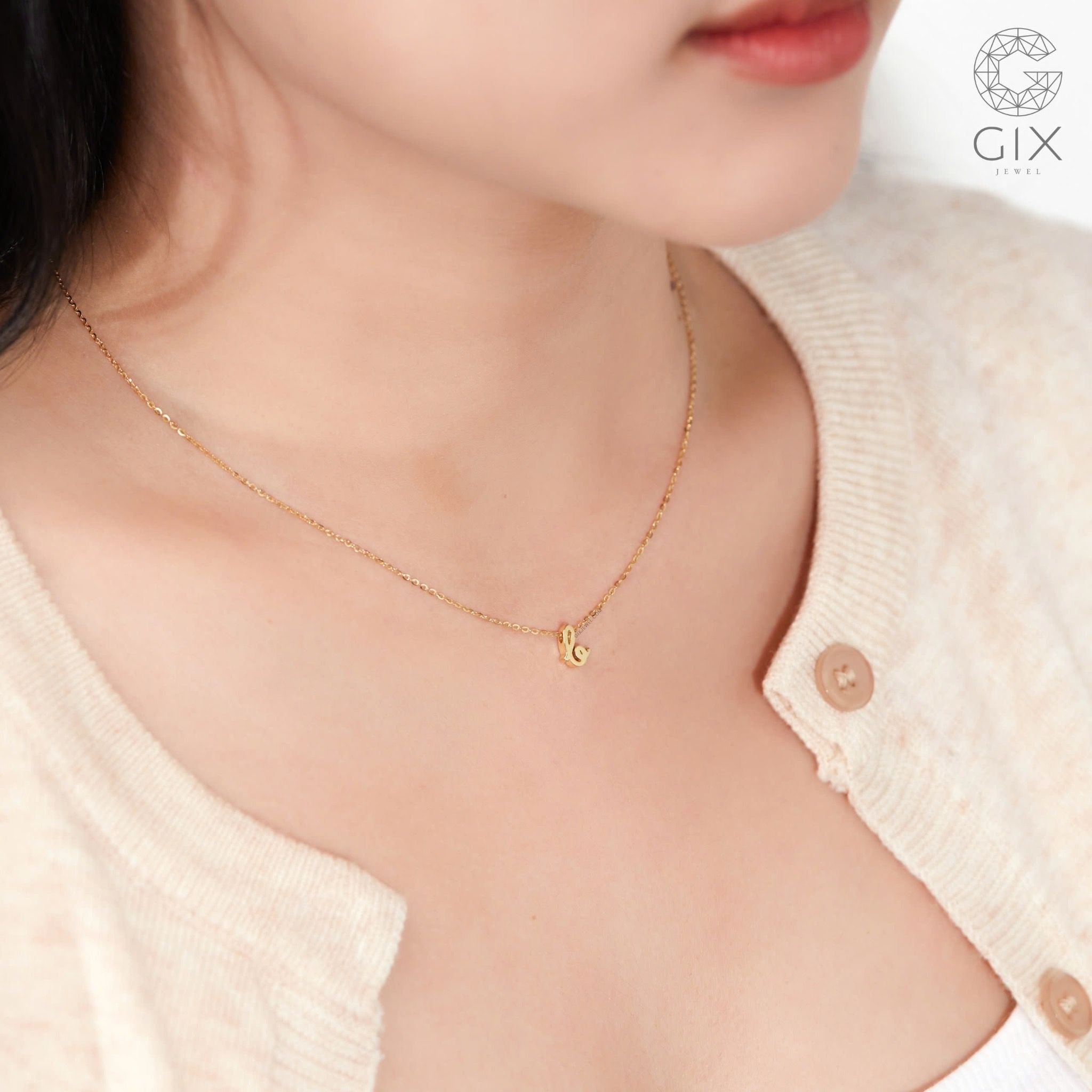 Dây Chuyền Vàng Bạc Nam Nữ Lồng Chữ Cái Theo Tên Sợi Chữ Cong Gixjewel