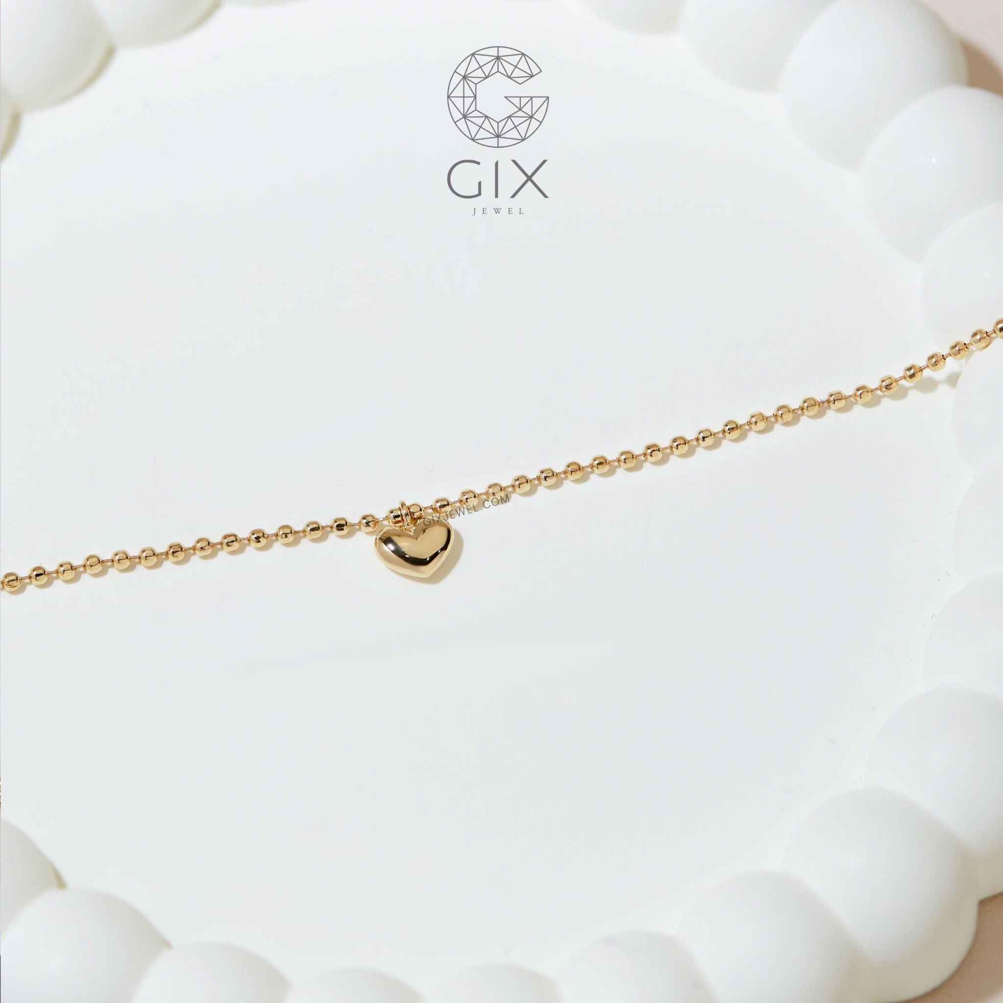 Lắc tay bi vàng 18k bạc cao cấp hạt tròn sợi mảnh hình trái tim dễ thương Gix
