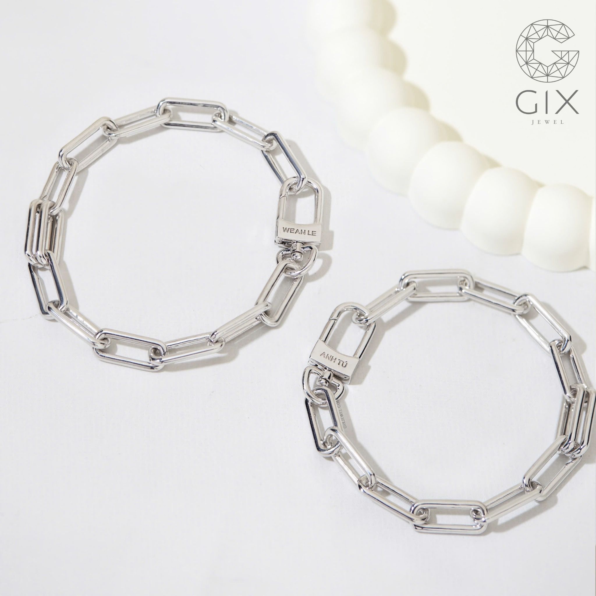 Vòng tay nam nữ bạc s925 vàng trắng 18k xích vuông khoá lớn Anh Trai Say Hi (ATSH) khắc tên Gix