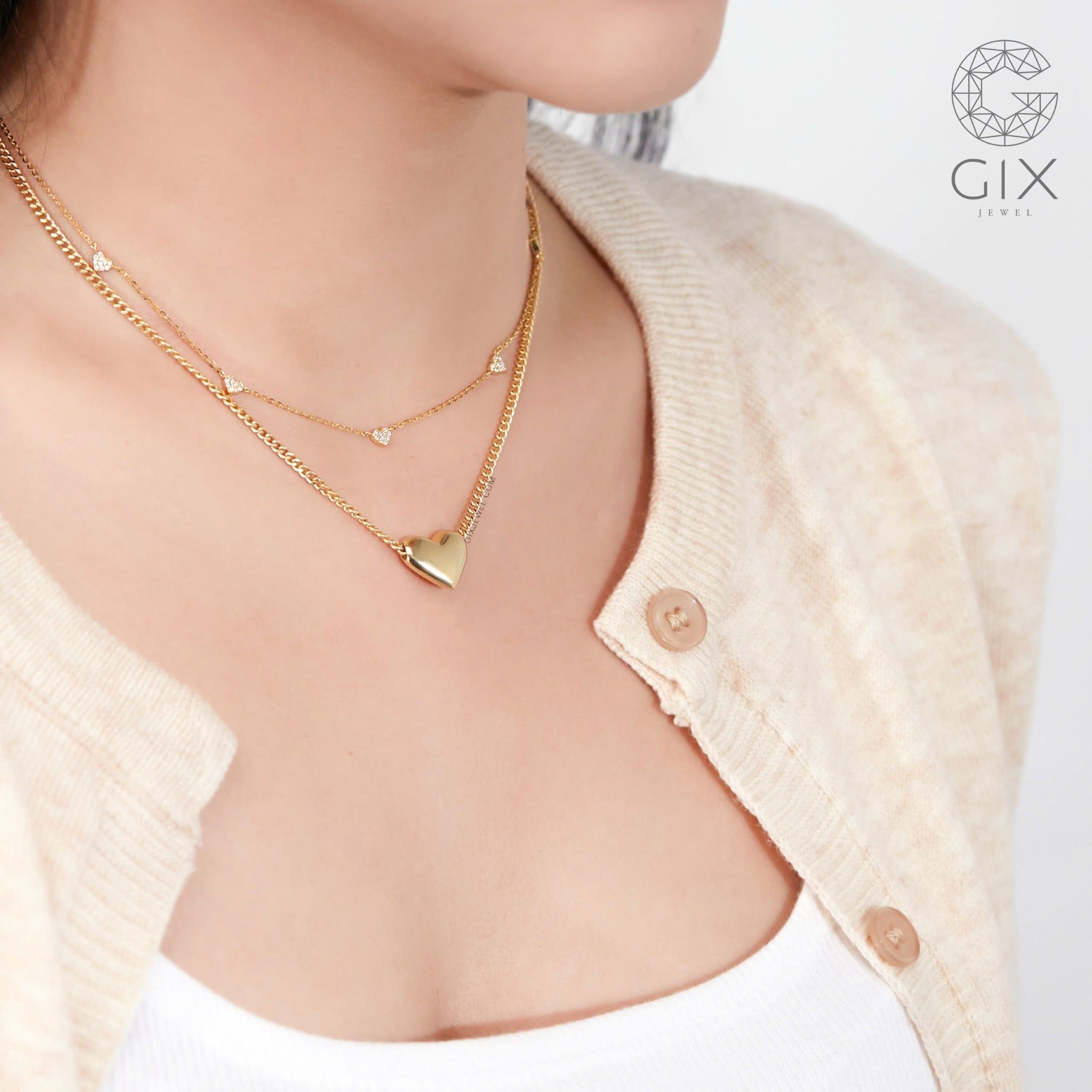 Vòng cổ nữ đẹp vàng tây 18k 10k hình trái tim sợi khoen lật đeo choker Gix Jewel