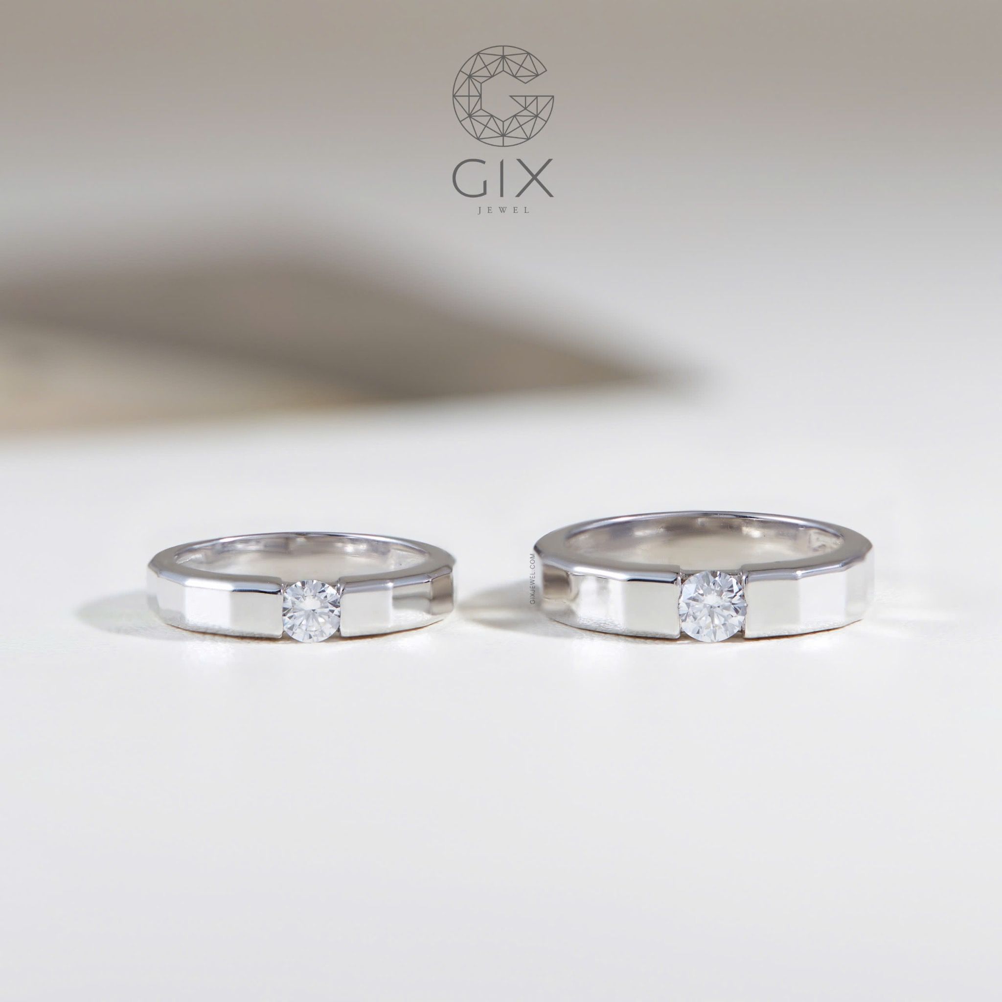 Nhẫn cưới ghép đôi nam nữ kim cương vàng trắng luxury Gix Jewel
