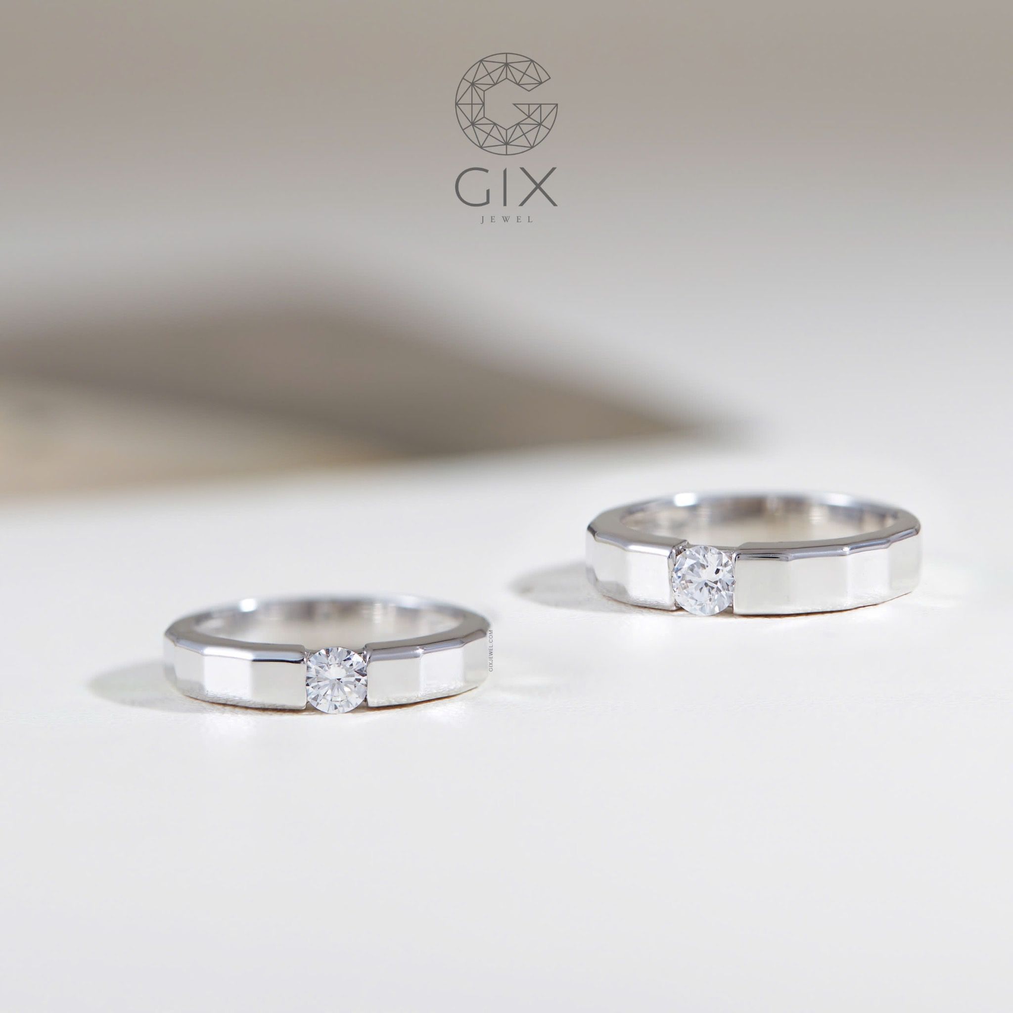 Nhẫn cưới ghép đôi nam nữ kim cương vàng trắng luxury Gix Jewel