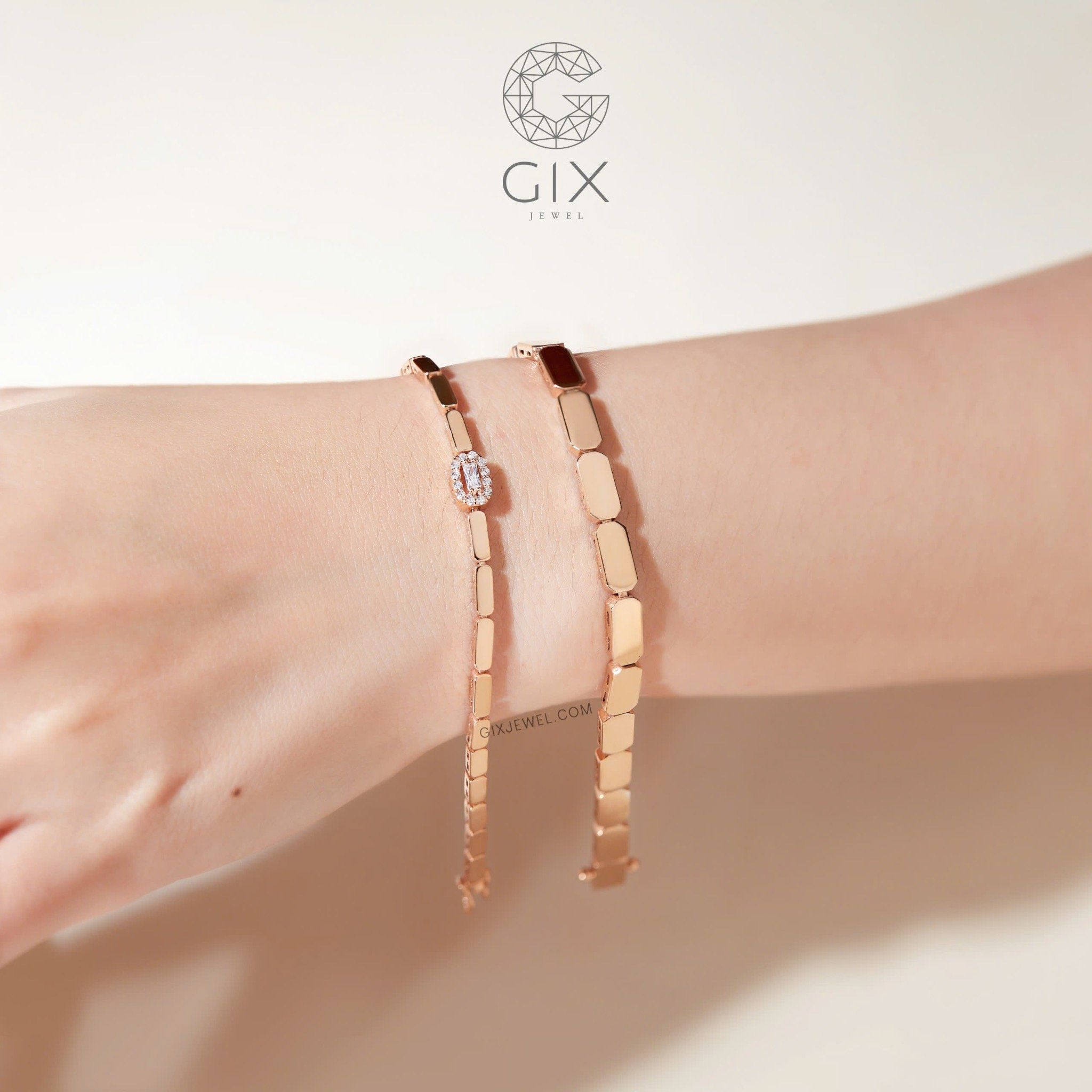 Vòng tay cặp đôi vàng 18k bản to handmade cao cấp đính kim cương đẹp Gixjewel