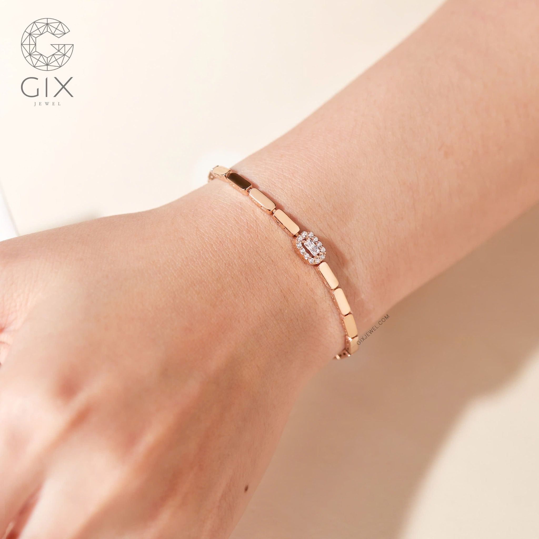 Vòng tay cặp đôi vàng 18k bản to handmade cao cấp đính kim cương đẹp Gixjewel