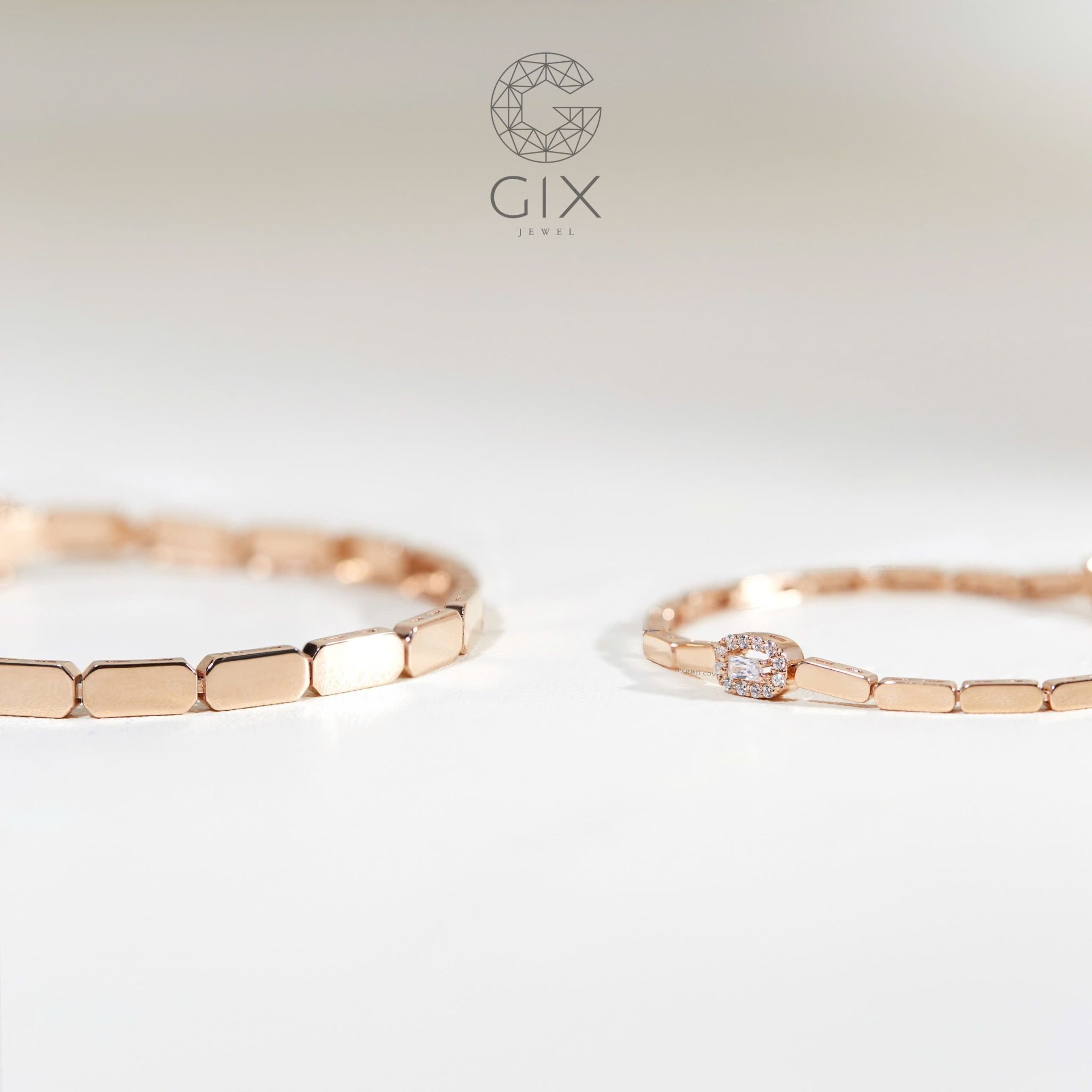 Vòng tay cặp đôi vàng 18k bản to handmade cao cấp đính kim cương đẹp Gixjewel