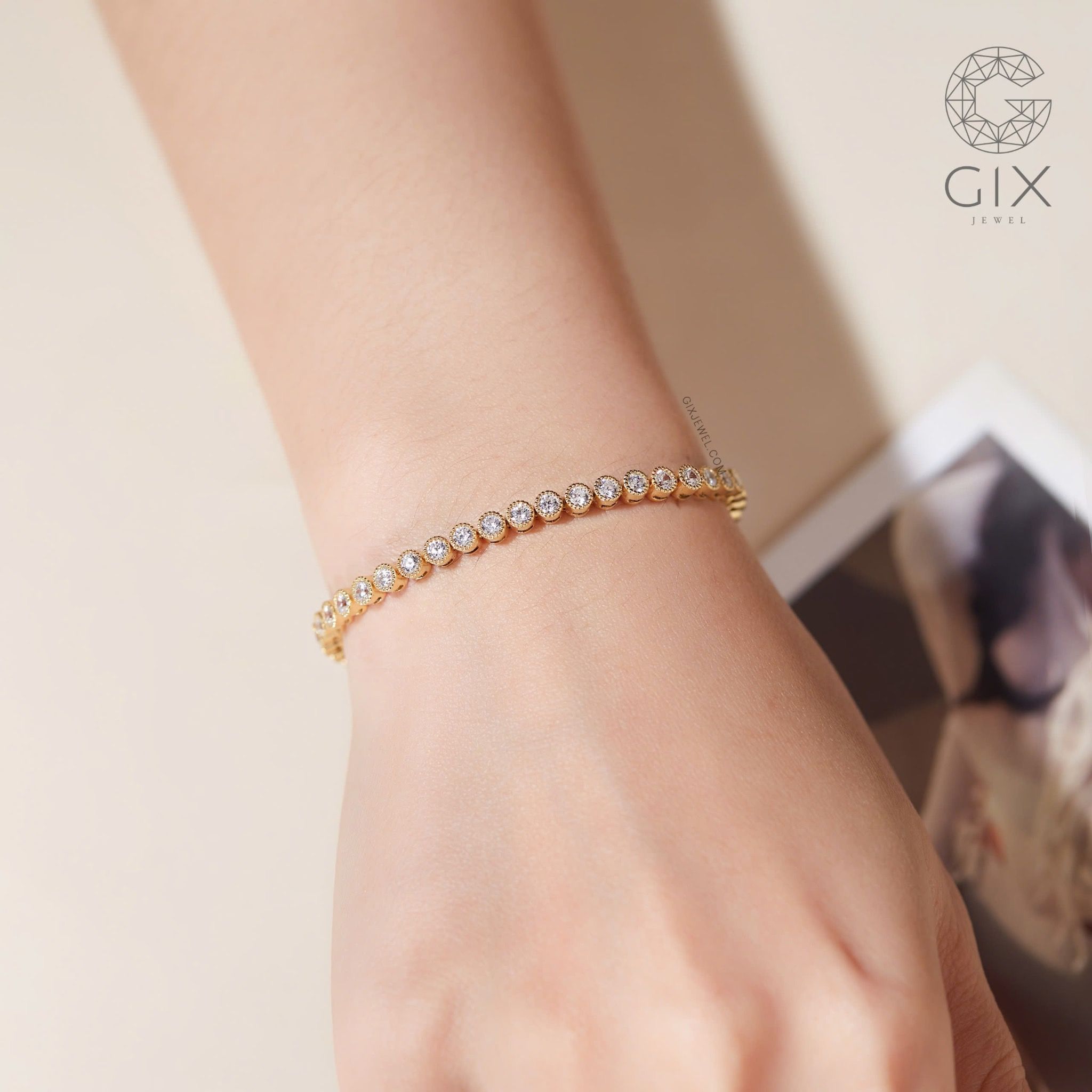Lắc tay tennis vàng 18k bạc 925 đẹp nam nữ Gix Jewel mạ vàng đính đá cao cấp