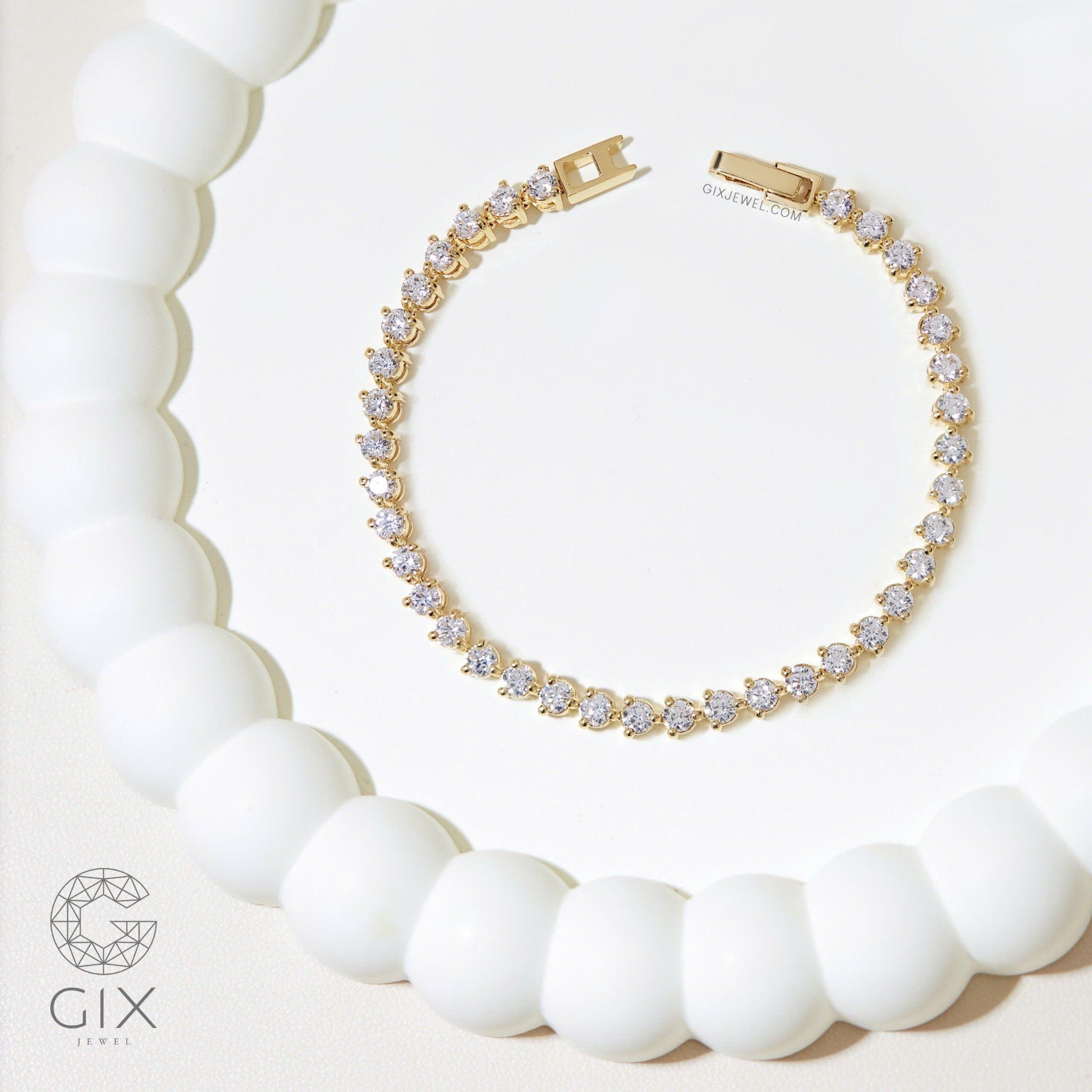 Vòng tay tennis chain vàng 18k bạc 925 đẹp nam nữ đính đá cao cấp