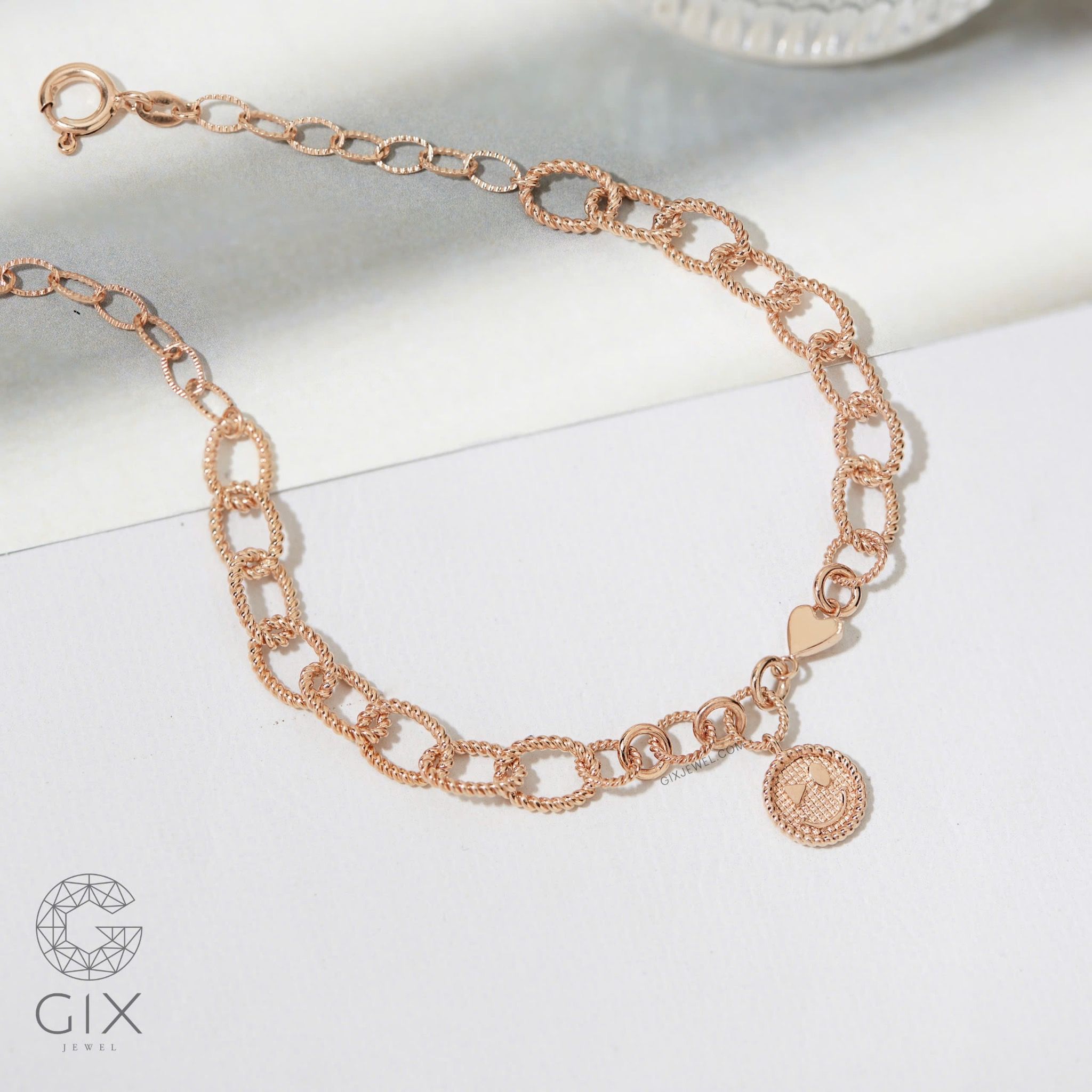 Lắc tay mắc xích vàng 18k nam nữ bạc 925 Gix Jewel mix charm hình mặt cười