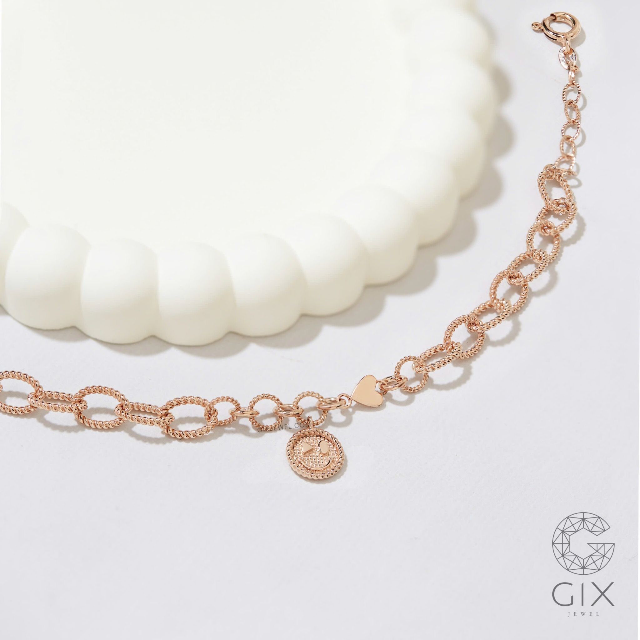 Lắc tay mắc xích vàng 18k nam nữ bạc 925 Gix Jewel mix charm hình mặt cười