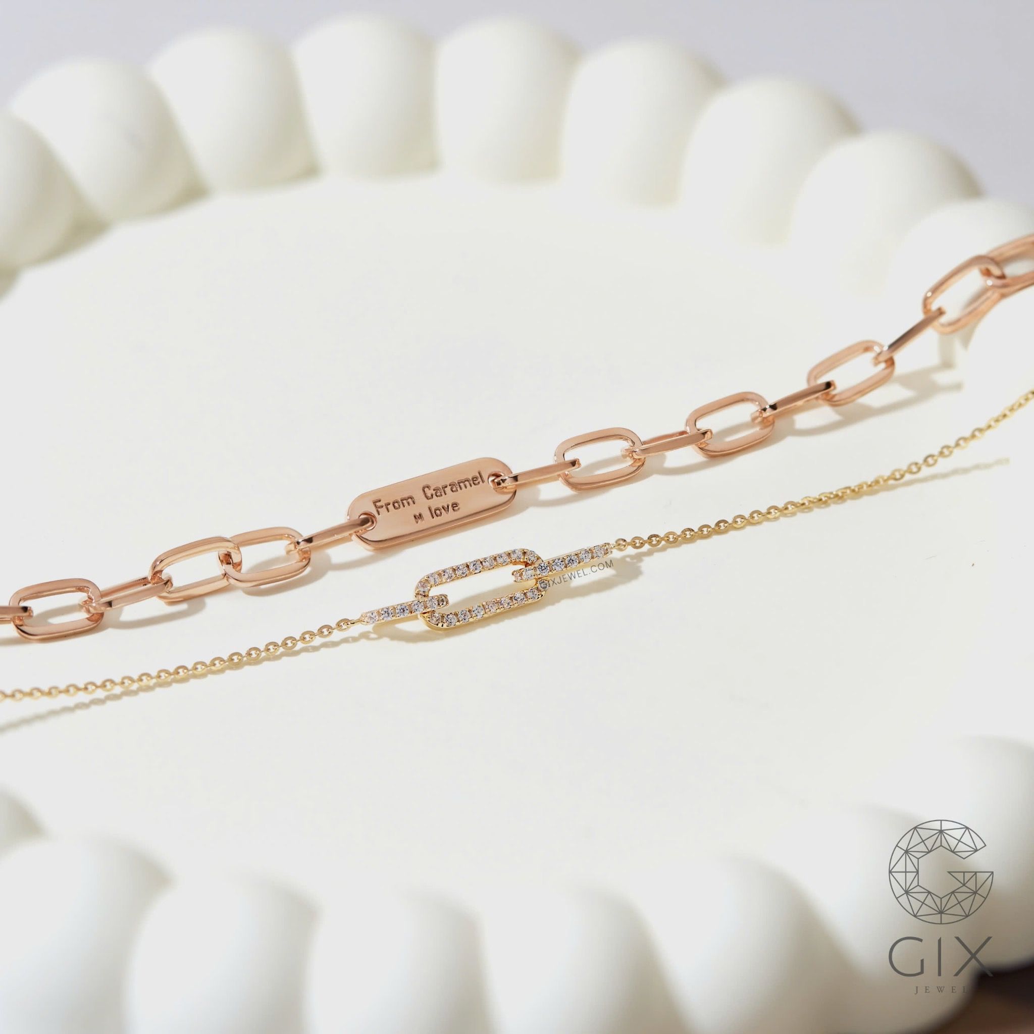 Lắc tay mắc xích vuông vàng 18k bạc nam nữ khắc tên theo yêu cầu Gix Jewel