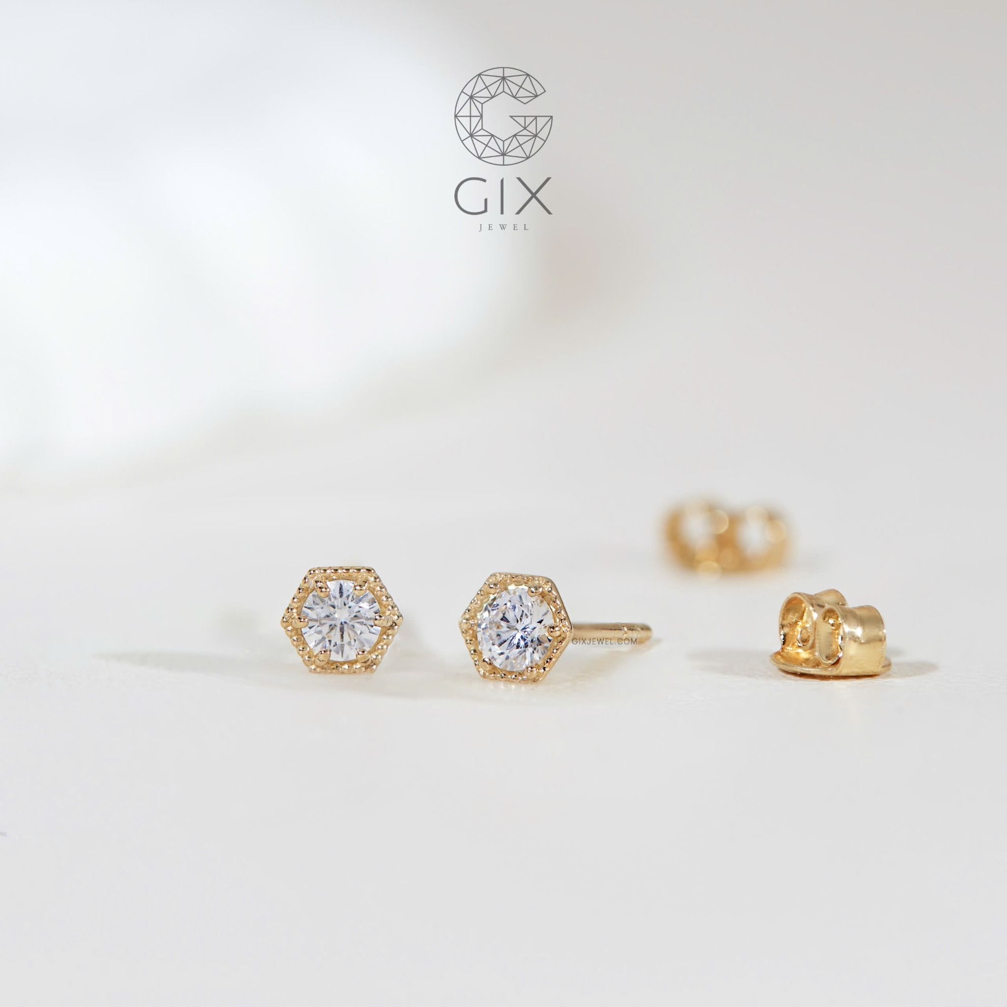 Bông tai vàng trắng bạc xi bạch kim đơn giản dạng nụ đính đá cho nữ Gix Jewelry