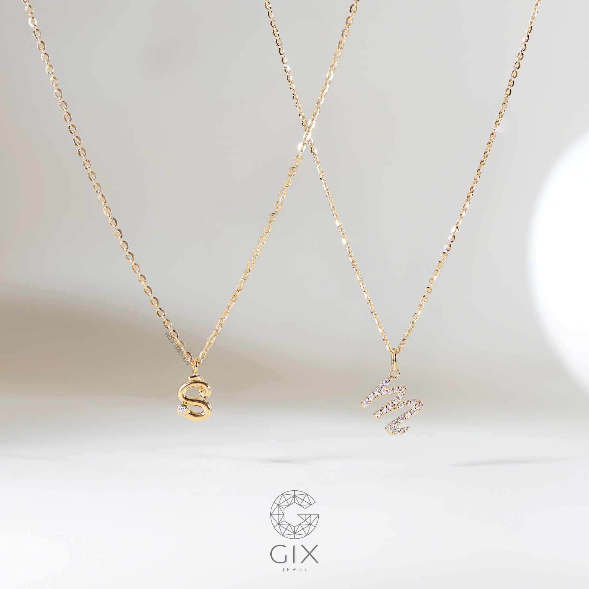 Vòng cổ vàng trắng đôi nam nữ khắc tên theo yêu cầu đính kim cương Gix Jewelry