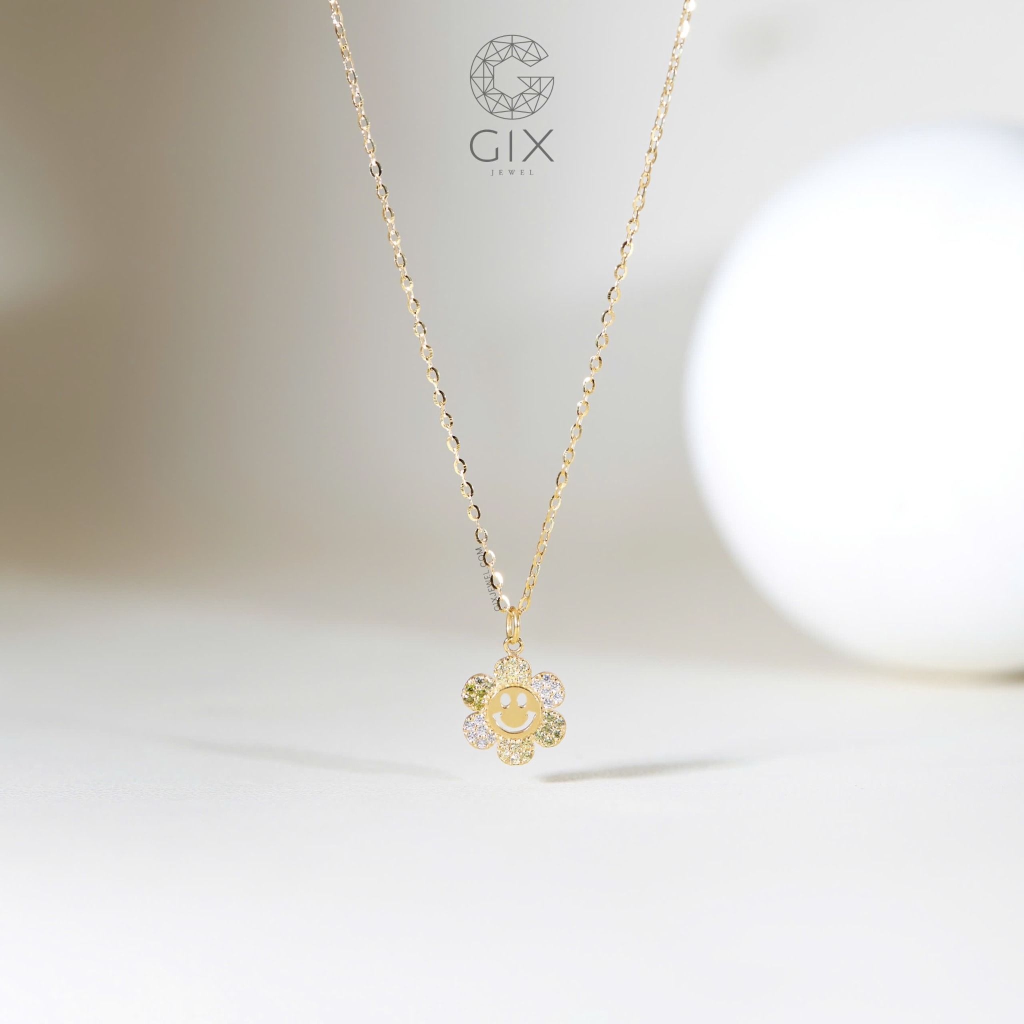 Dây chuyền vàng tây nữ 18k 10k thiết kế hình bông hoa mặt cười đính đá Gix Jewel