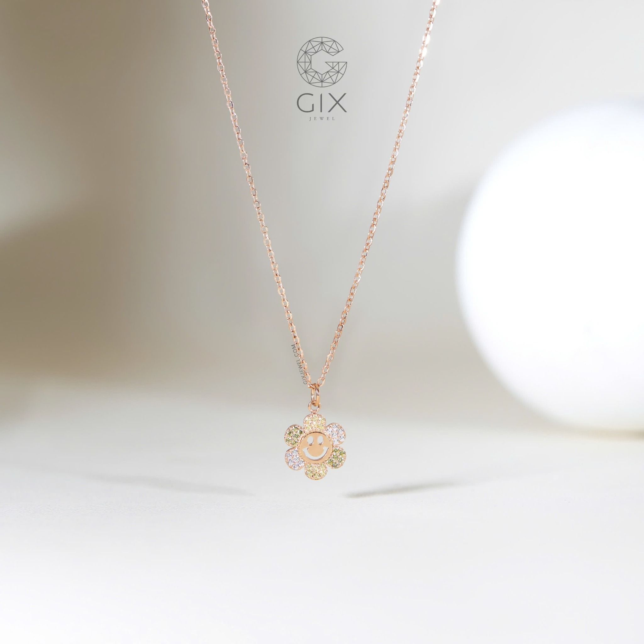 Dây chuyền vàng tây nữ 18k 10k thiết kế hình bông hoa mặt cười đính đá Gix Jewel