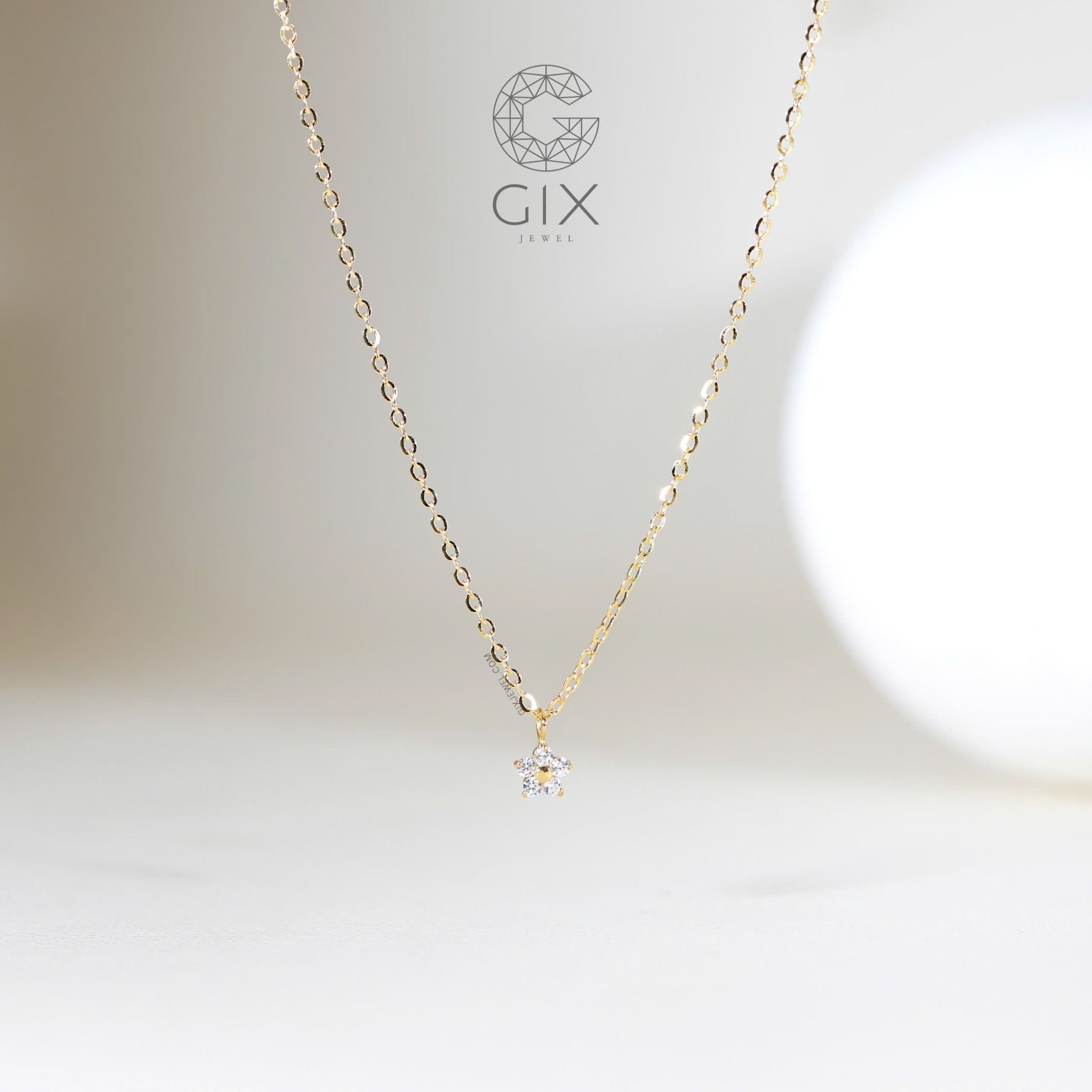 Vòng cổ hoa nữ dáng dài bạc mạ vàng 18k đính kim cương đẹp Gix Jewel