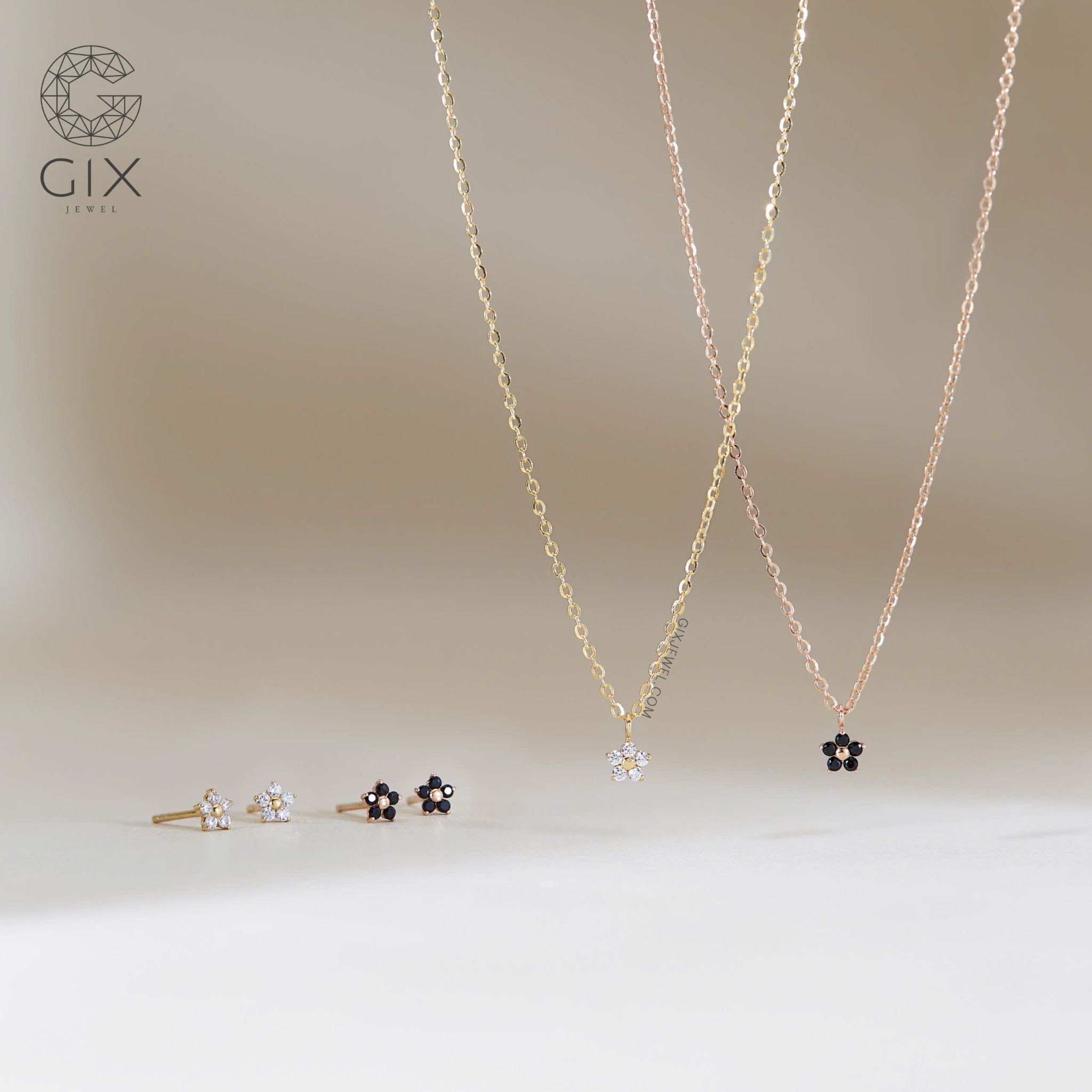 Vòng cổ hoa nữ dáng dài bạc mạ vàng 18k đính kim cương đẹp Gix Jewel