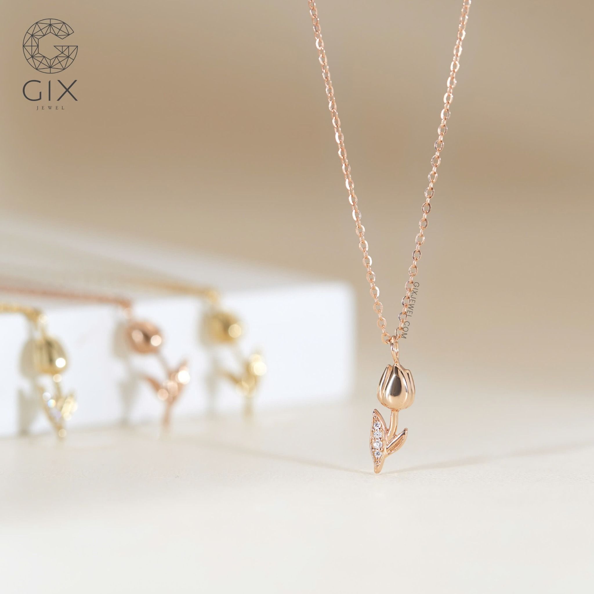 Vòng cổ cưới nhỏ xinh vàng tây 18k choker cao cấp hình hoa tulip Gix Jewelry