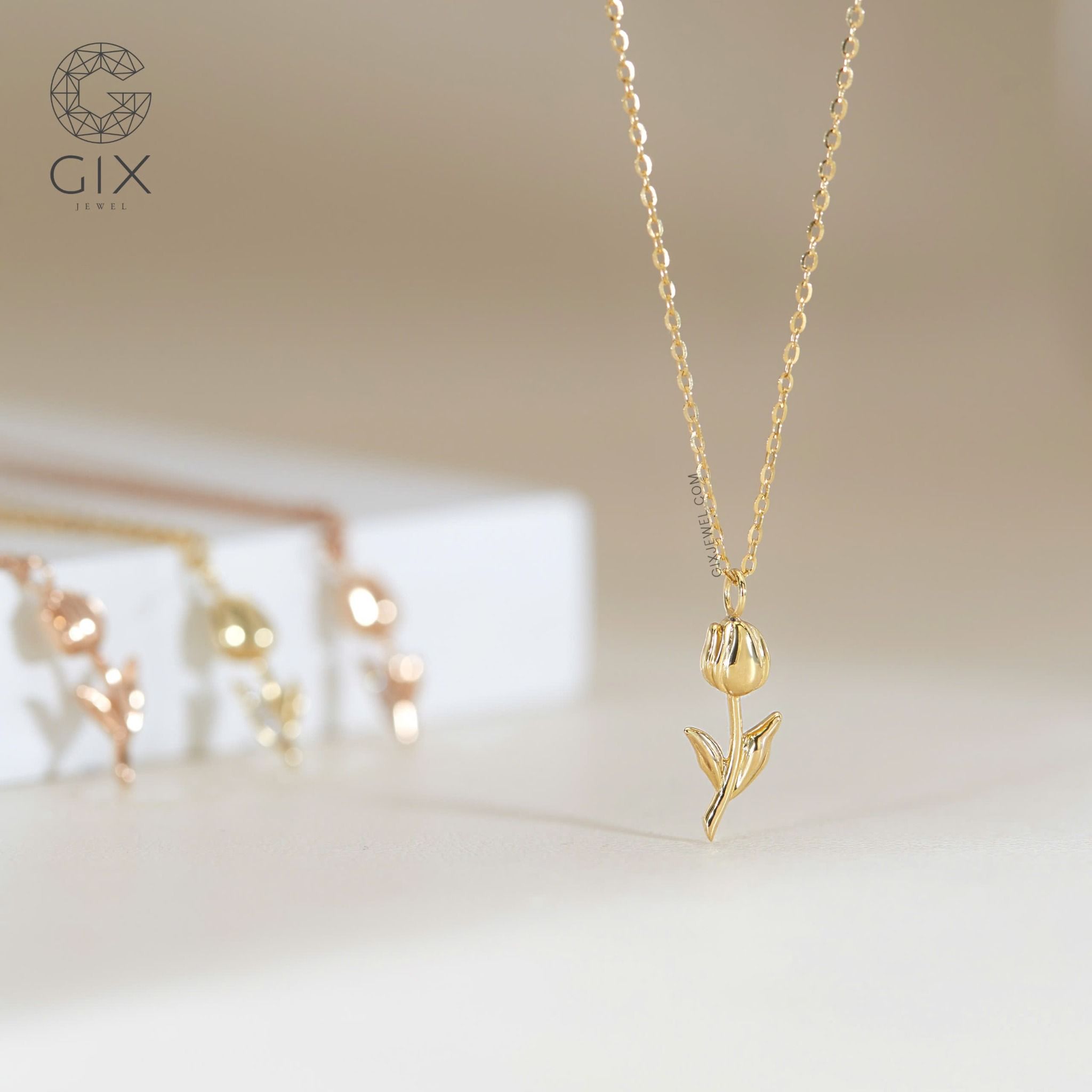 Dây chuyền vàng tây nữ 18k 10k bạc ý 925 hình hoa tulip đính đá cao cấp Gix Jewel
