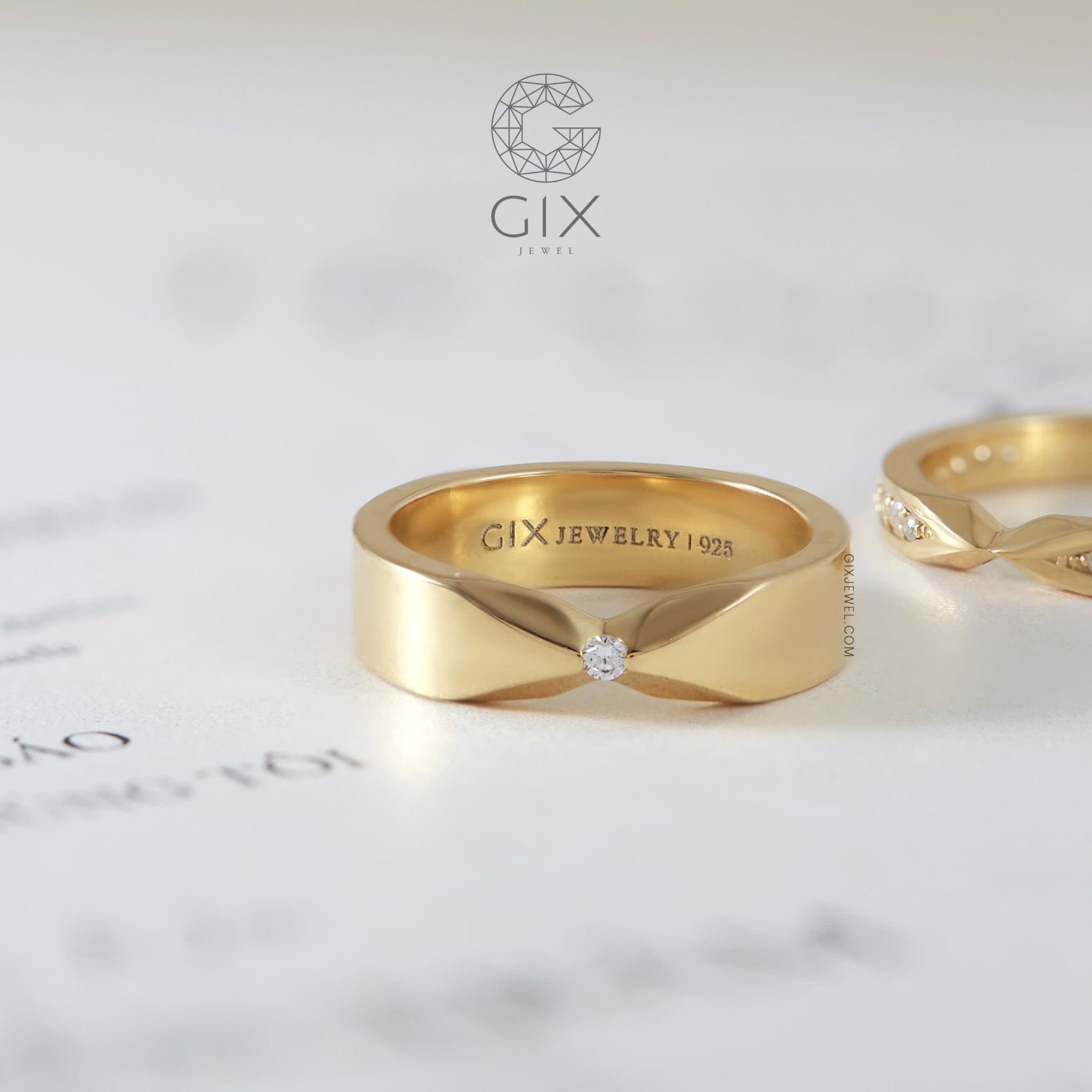 Nhẫn cưới Ribbon vô cực thiết kế vàng 14k & 18k đính full kim cương thiên nhiên Gix Jewel