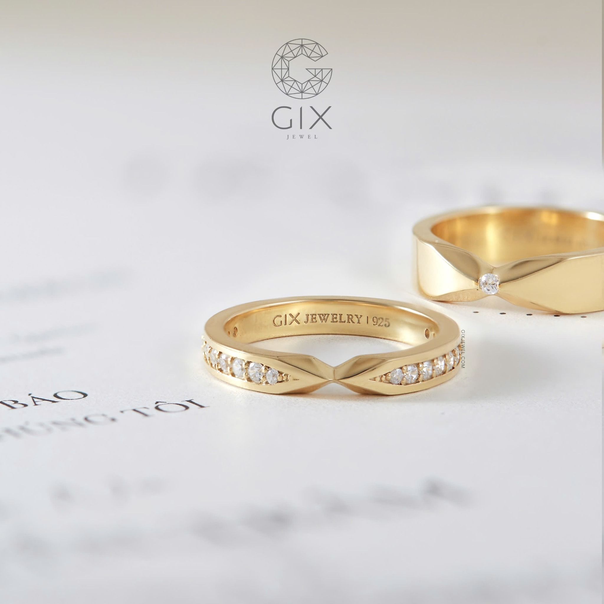 Nhẫn cưới Ribbon vô cực thiết kế vàng 14k & 18k đính full kim cương thiên nhiên Gix Jewel