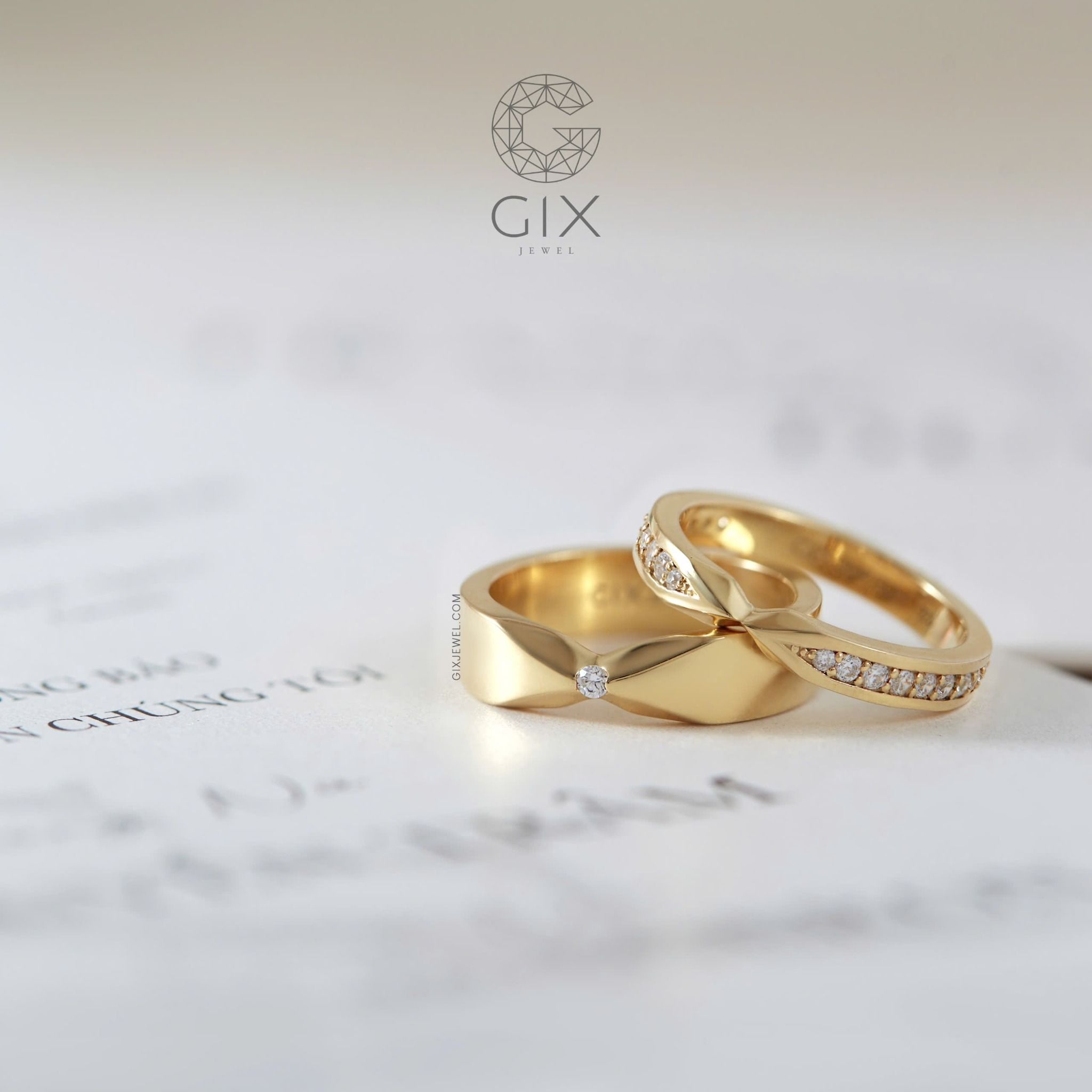 Nhẫn cưới Ribbon vô cực thiết kế vàng 14k & 18k đính full kim cương thiên nhiên Gix Jewel