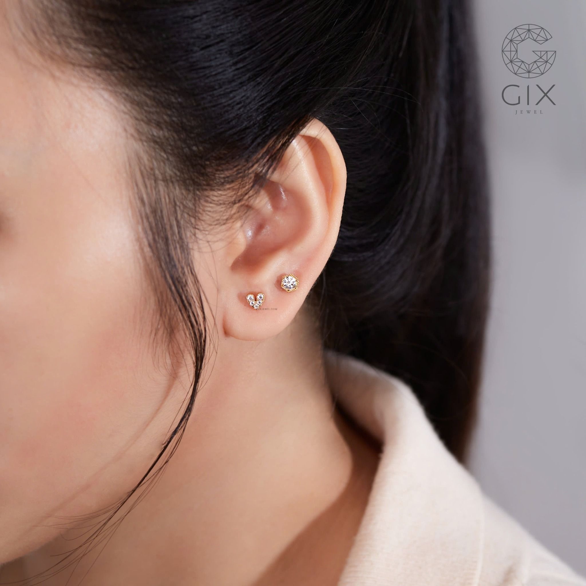 Bông tai vàng trắng bạc xi bạch kim đơn giản dạng nụ đính đá cho nữ Gix Jewelry