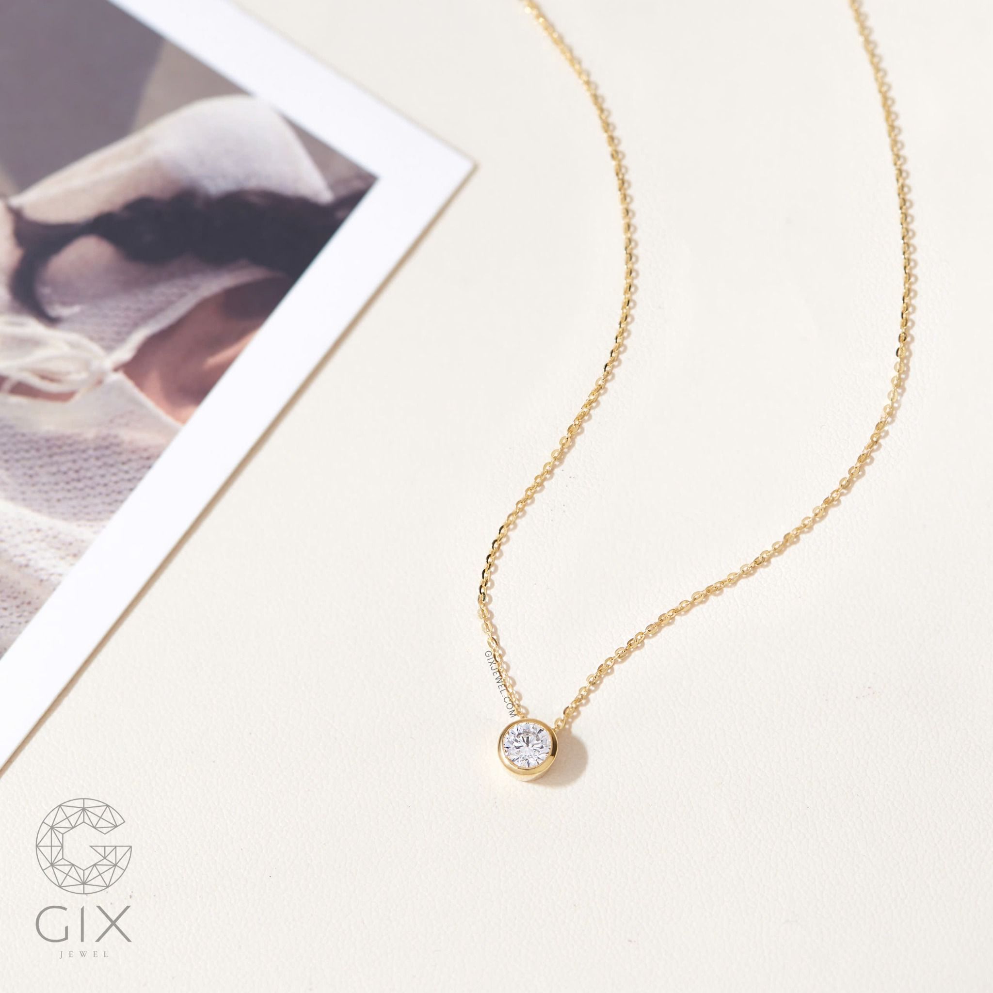 Dây chuyền vàng trắng bạc ý nữ đẹp sợi mảnh hạt tròn đính kim cương Gix Jewel