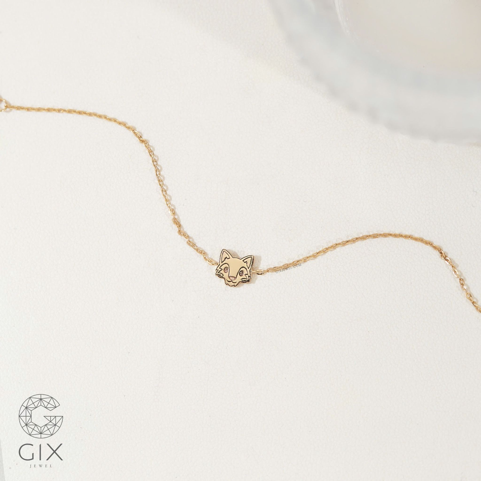 Vòng tay vàng 18k bạc đẹp sợi mảnh gắn charm hình cáo dễ thương Gixjewelry