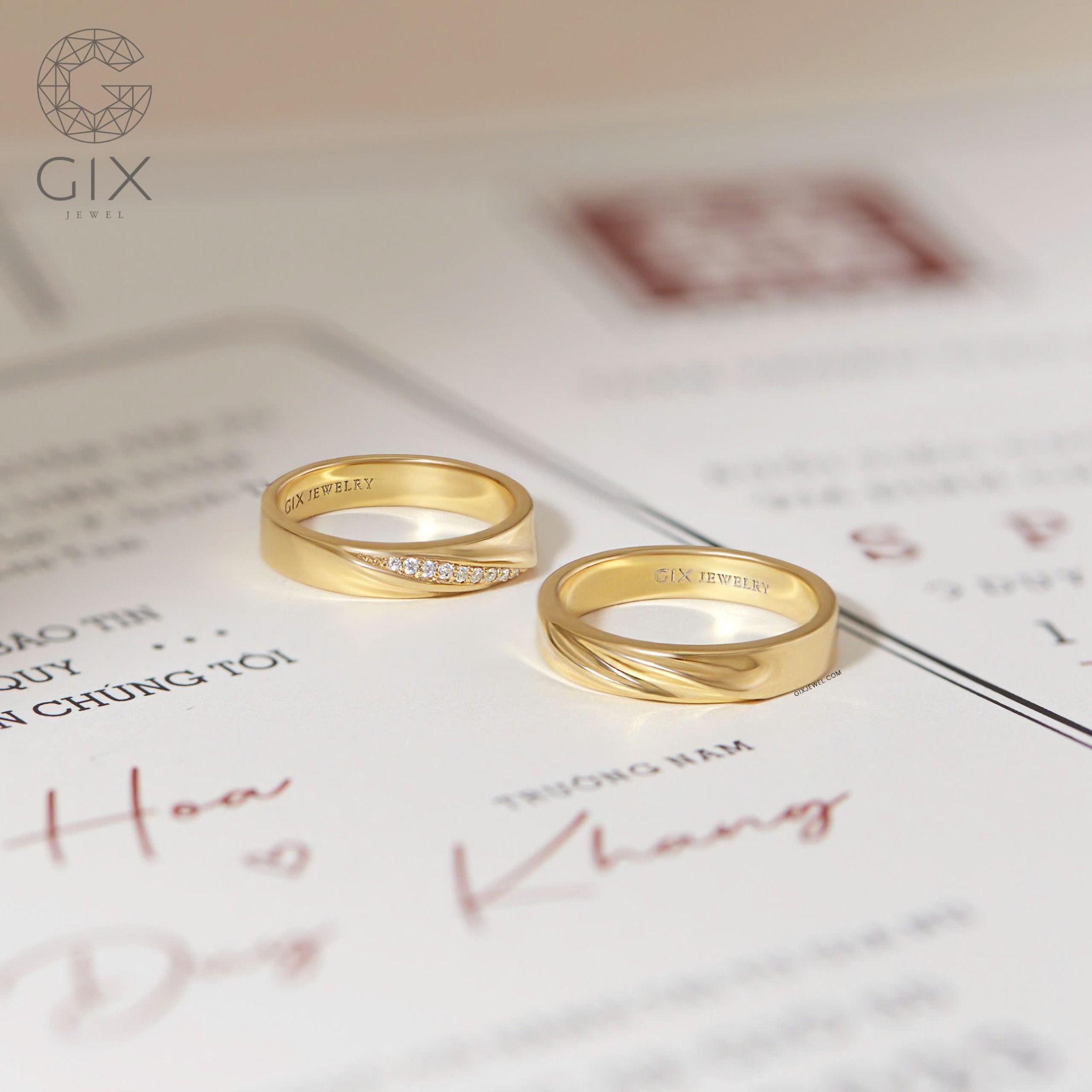 Nhẫn cưới vàng tây 18k đẹp thiết kế vô cực đính kim cương nhân tạo Gix Jewel