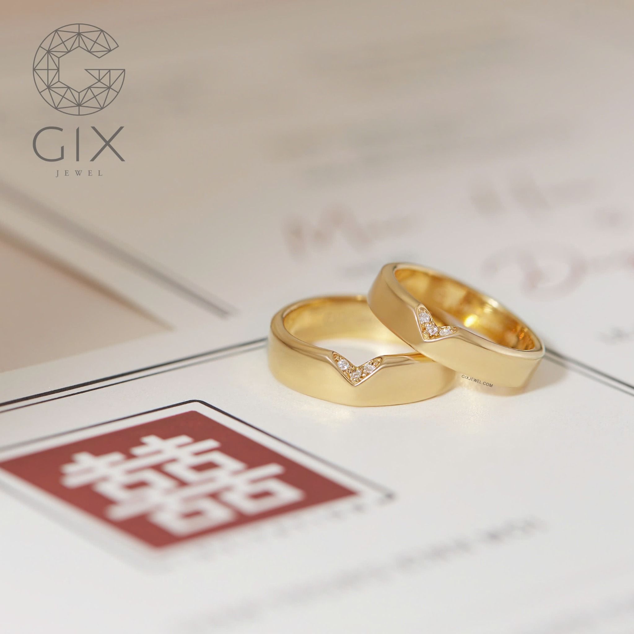 Nhẫn cưới trái tim vàng 18k thiết kế đẹp kim cương cao cấp sang trọng Gix Jewelry