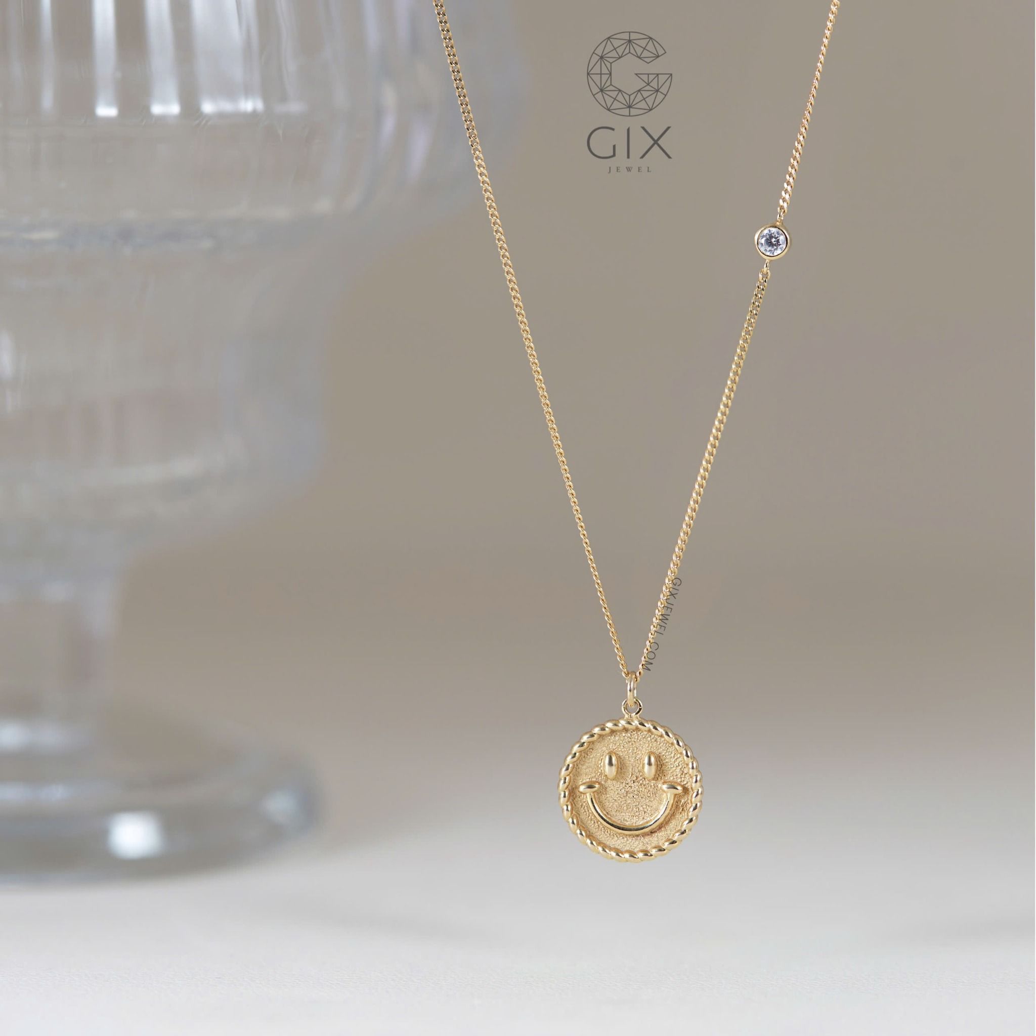 Vòng cổ bạc nữ nhỏ xinh hình mặt cười hot trend sợi khoen lật GixJewel